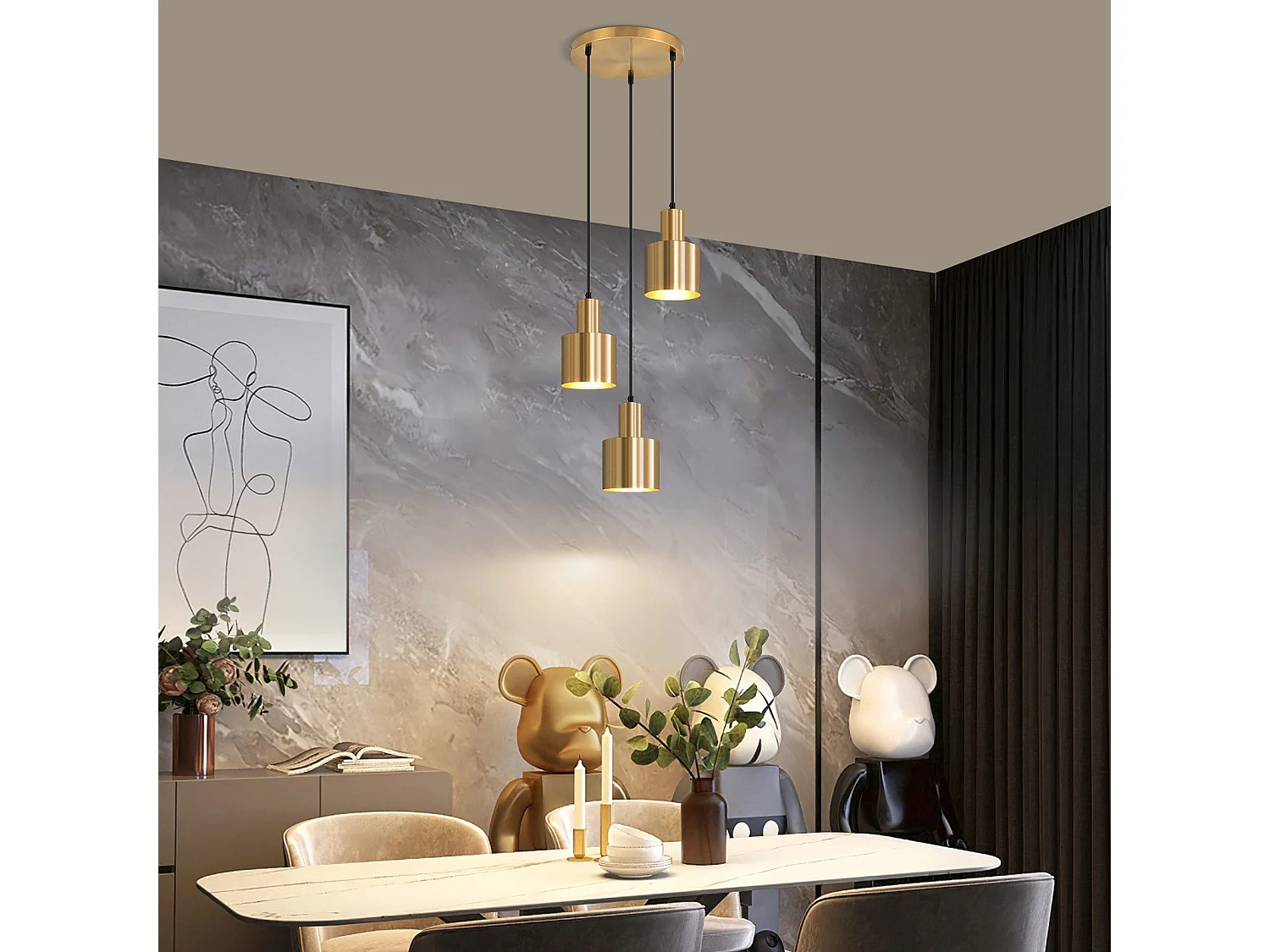 NETTLIFE suspension table à manger lampe suspendue lampe suspension vintage 3 flammes ronde design moderne E27