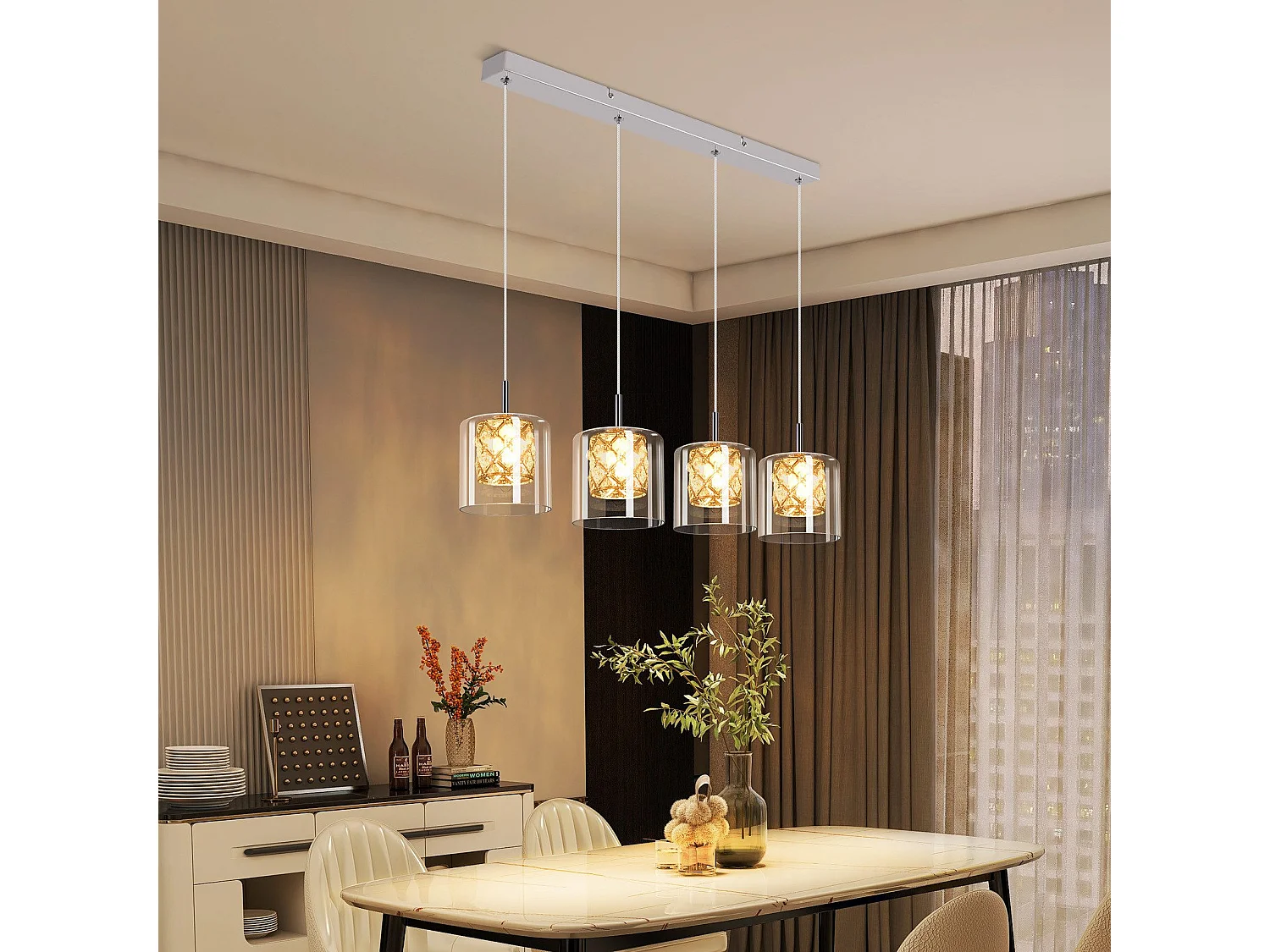 NETTLIFE Lampe Suspendue Pour Salle à Manger En Verre G9 Cristal Moderne à Hauteur Réglable