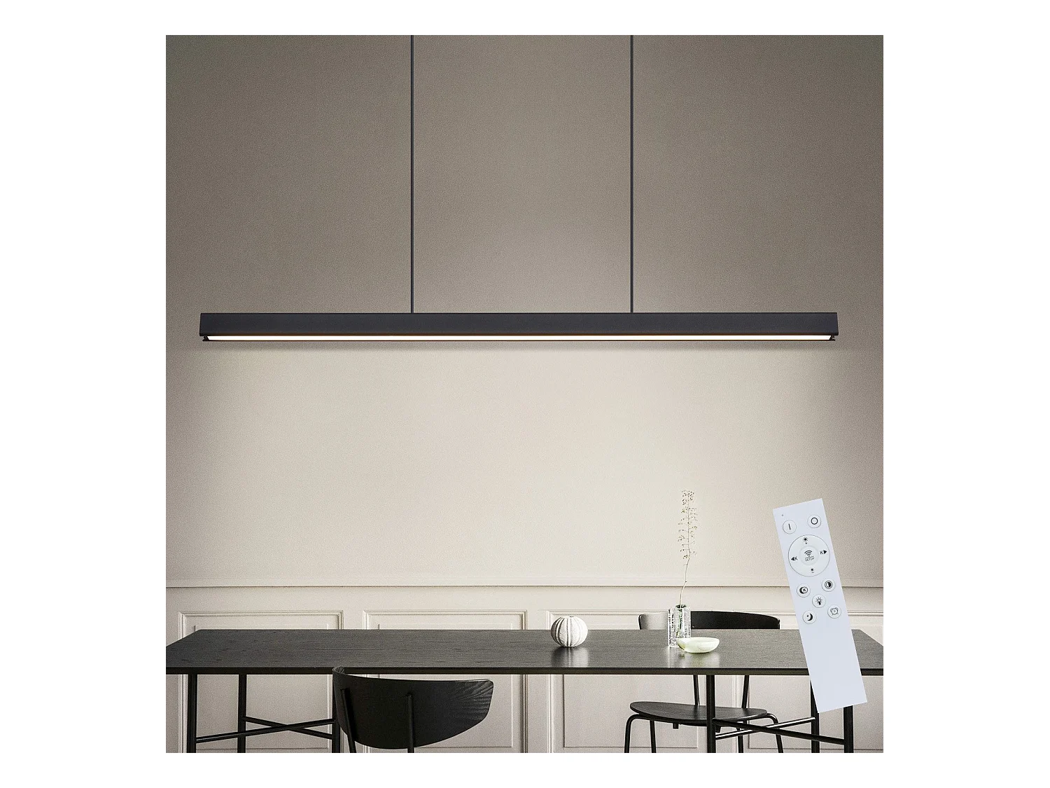 Suspension LED NETTLIFE pour salle à manger, intensité variable, noire, moderne, 50 W, 148,5 cm