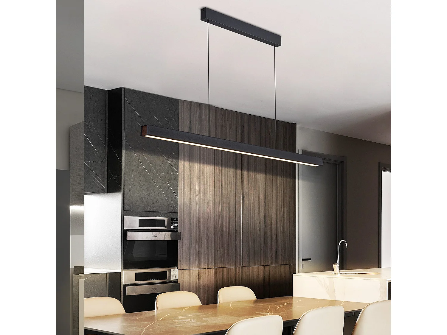 Suspension LED NETTLIFE pour salle à manger, intensité variable, noire, moderne, 50 W, 148,5 cm