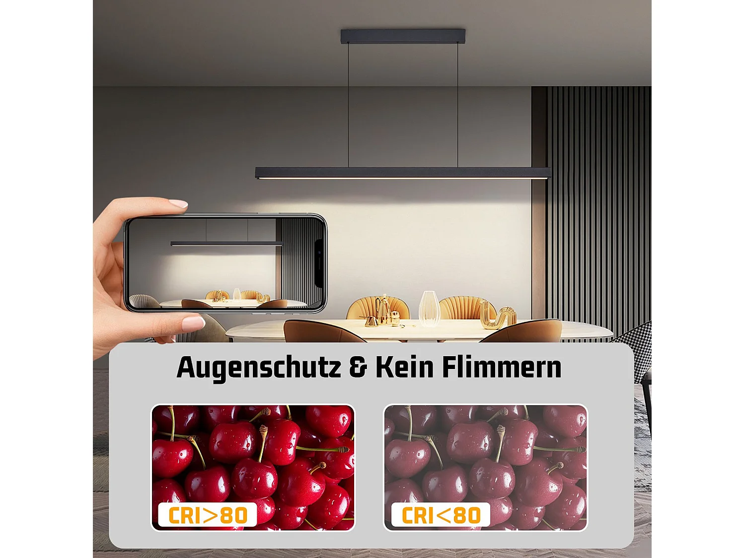 Suspension LED NETTLIFE pour salle à manger, intensité variable, noire, moderne, 50 W, 148,5 cm