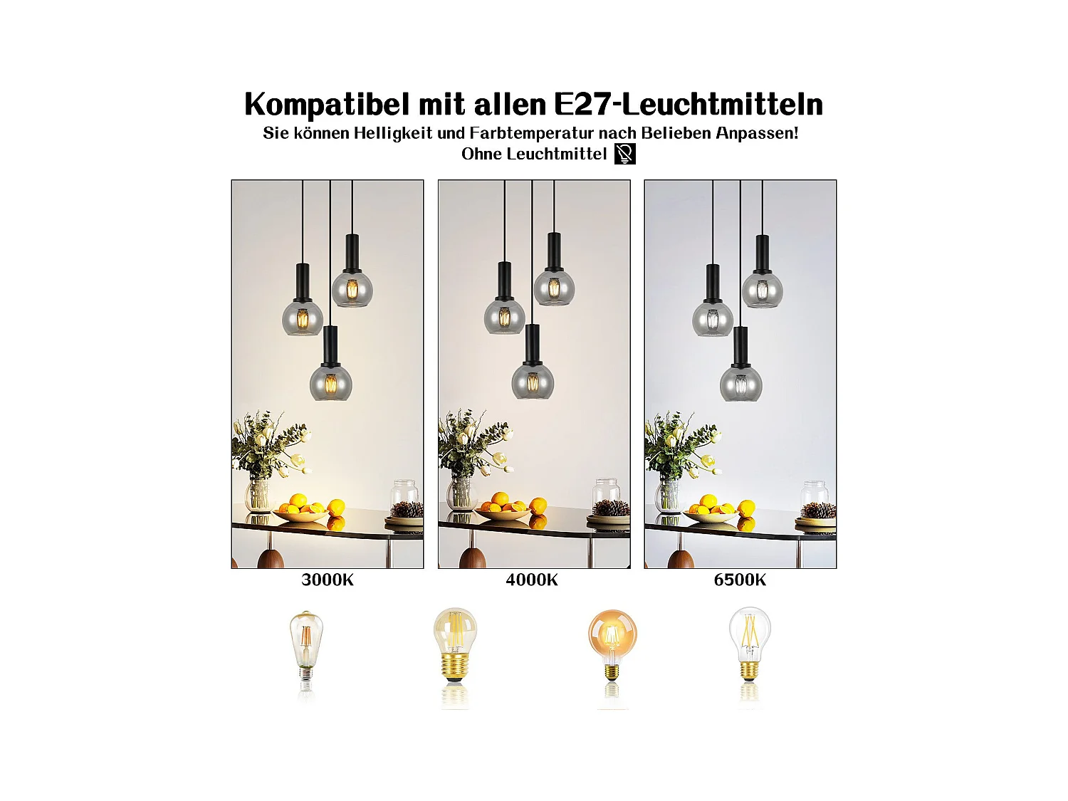 Lampe suspendue NETTLIFE pour table à manger, suspension en verre à 3 flammes vintage suspendue E27