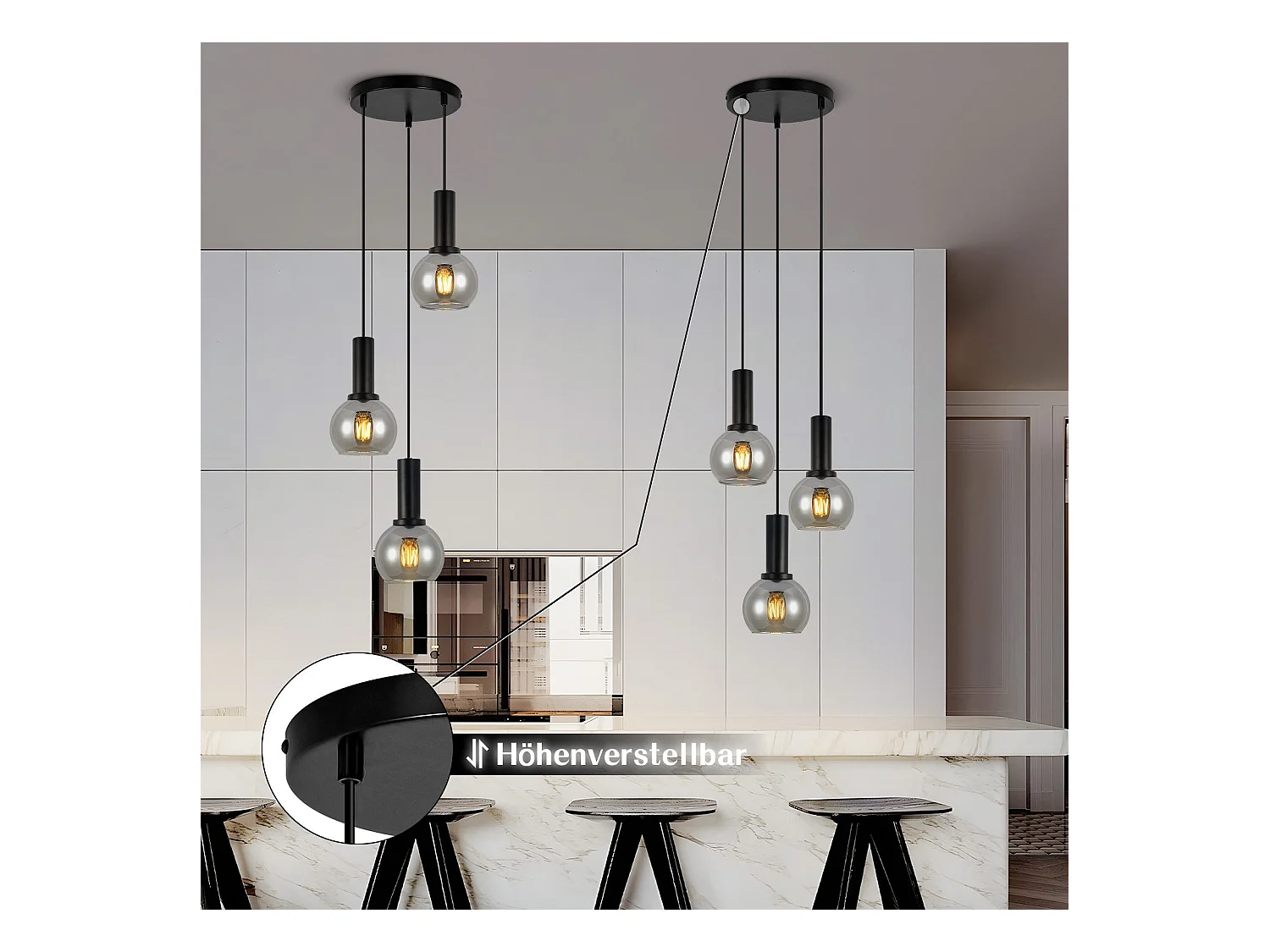 Lampe suspendue NETTLIFE pour table à manger, suspension en verre à 3 flammes vintage suspendue E27