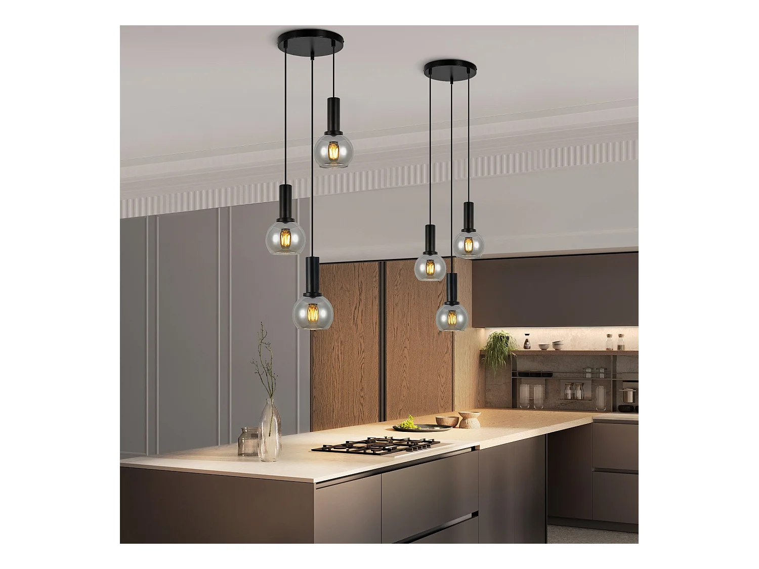 Lampe suspendue NETTLIFE pour table à manger, suspension en verre à 3 flammes vintage suspendue E27