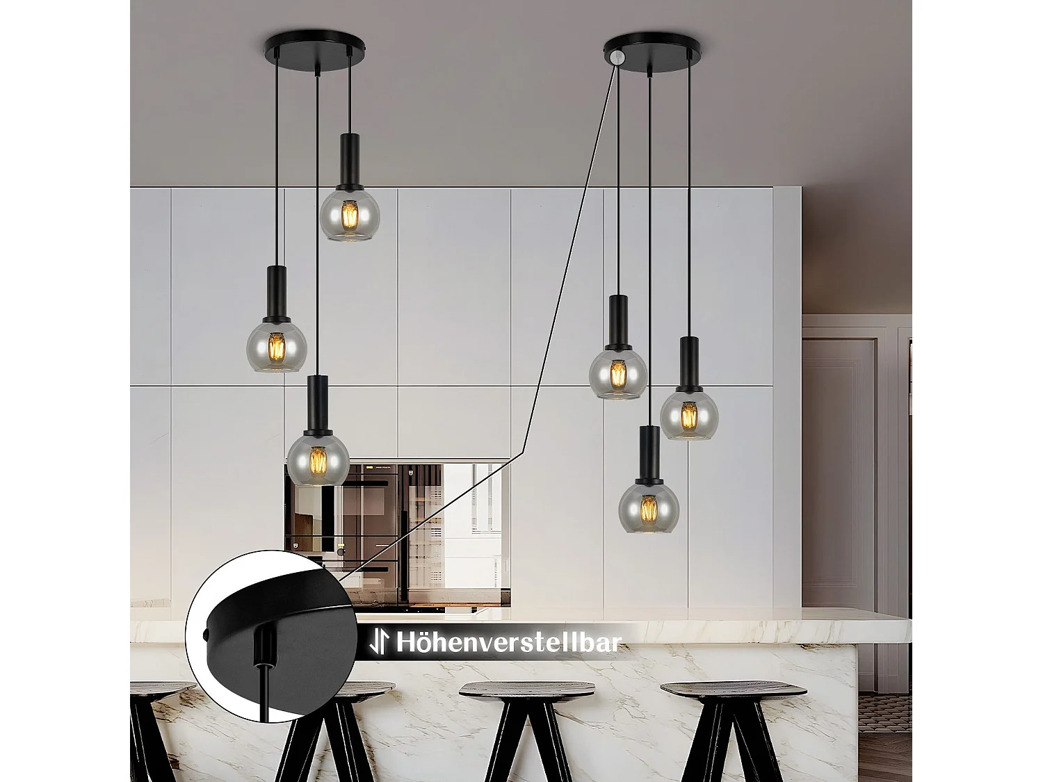 Lampe suspendue NETTLIFE pour table à manger, suspension en verre à 3 flammes vintage suspendue E27