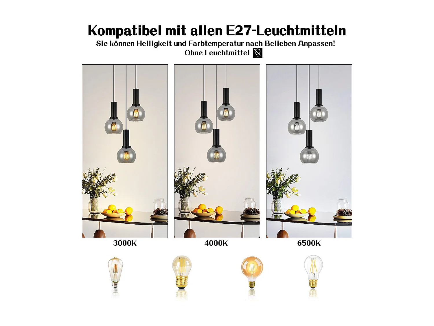 Lampe suspendue NETTLIFE pour table à manger, suspension en verre à 3 flammes vintage suspendue E27