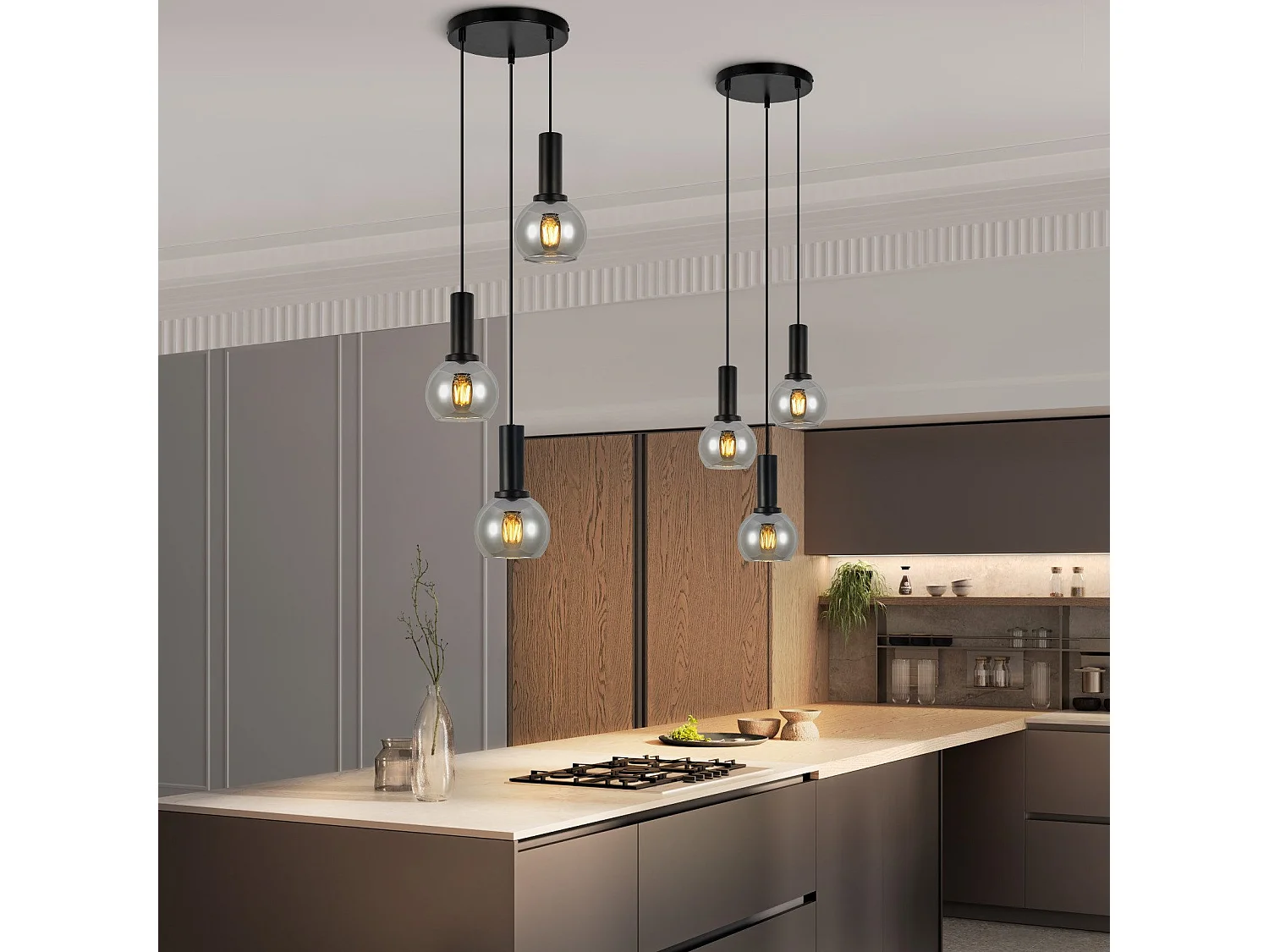 Lampe suspendue NETTLIFE pour table à manger, suspension en verre à 3 flammes vintage suspendue E27