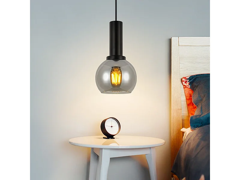 NETTLIFE Vintage Lampa wisząca do stołu jadalnego - Industrialna lampa wisząca z czarnego szkła z 1 płomieniem E27