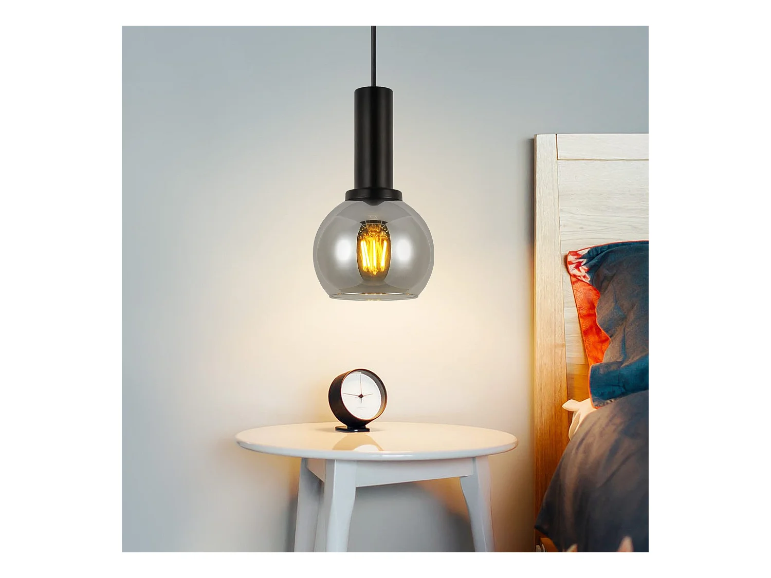 Lampe suspendue NETTLIFE vintage pour table à manger - Lampe suspendue 1 flamme en verre noir industrielle E27