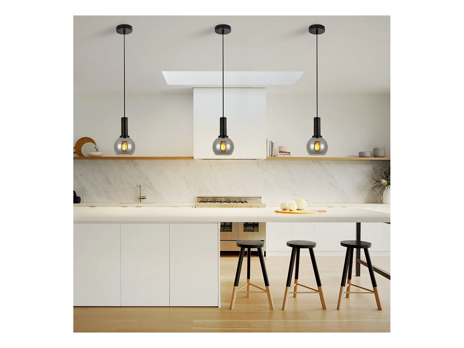 Lampe suspendue NETTLIFE vintage pour table à manger - Lampe suspendue 1 flamme en verre noir industrielle E27