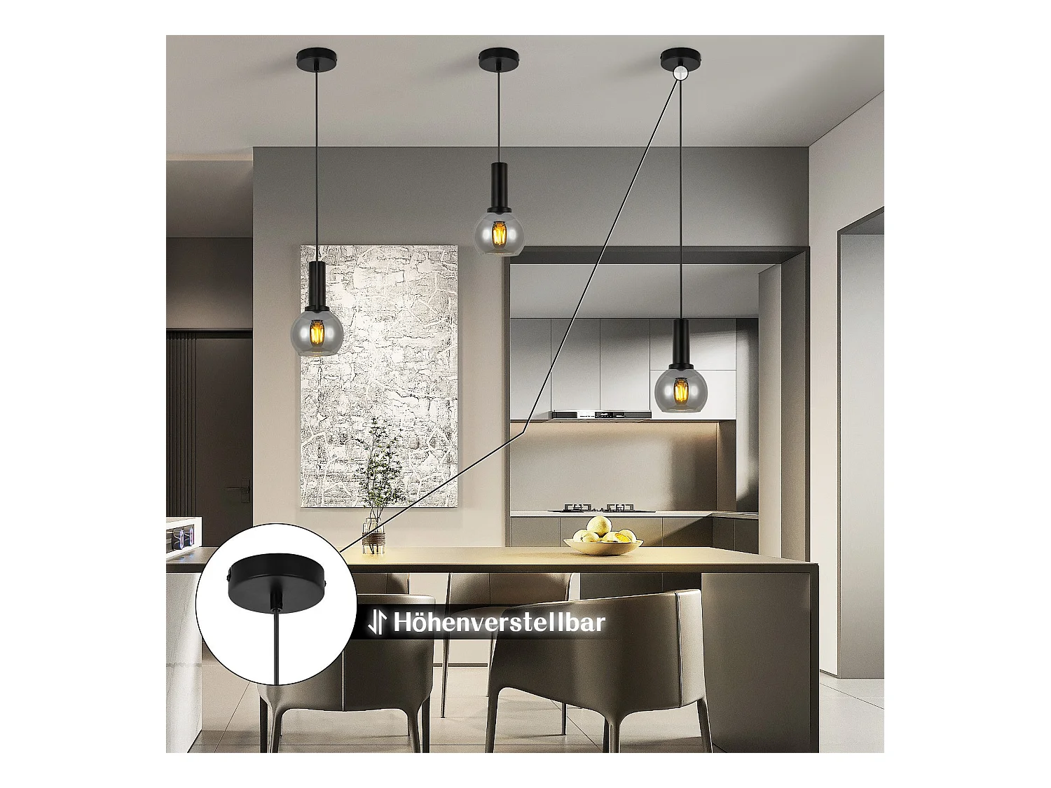 Lampe suspendue NETTLIFE vintage pour table à manger - Lampe suspendue 1 flamme en verre noir industrielle E27