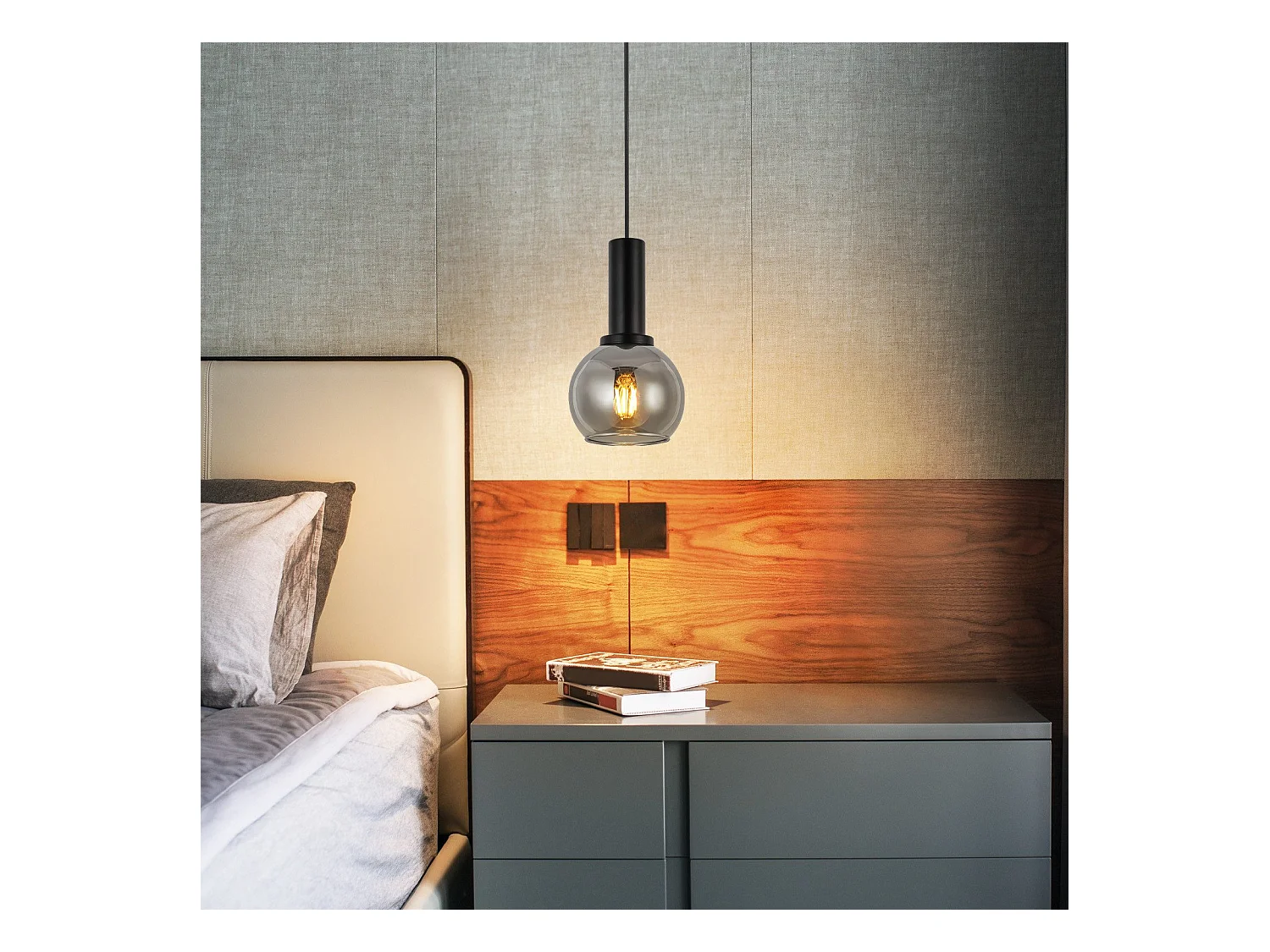 Lampe suspendue NETTLIFE vintage pour table à manger - Lampe suspendue 1 flamme en verre noir industrielle E27