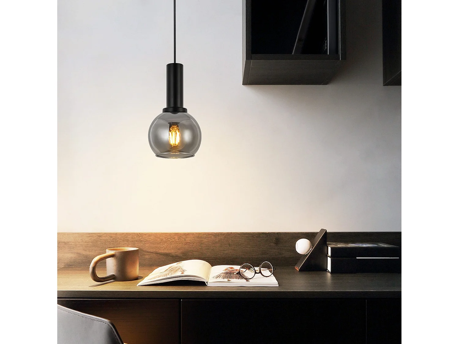 Lampe suspendue NETTLIFE vintage pour table à manger - Lampe suspendue 1 flamme en verre noir industrielle E27