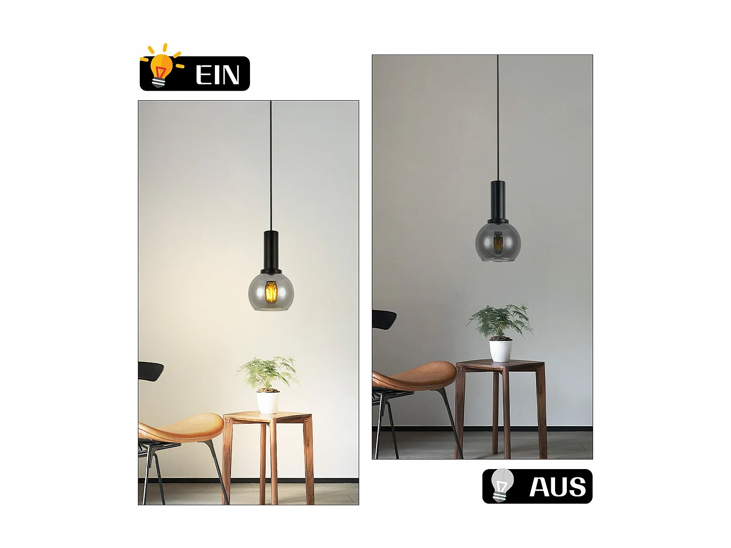 Lampe suspendue NETTLIFE vintage pour table à manger - Lampe suspendue 1 flamme en verre noir industrielle E27