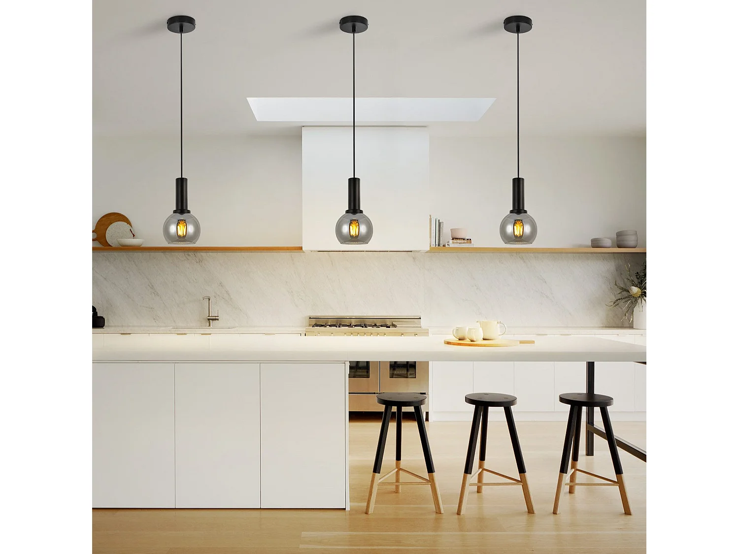 Lampe suspendue NETTLIFE vintage pour table à manger - Lampe suspendue 1 flamme en verre noir industrielle E27