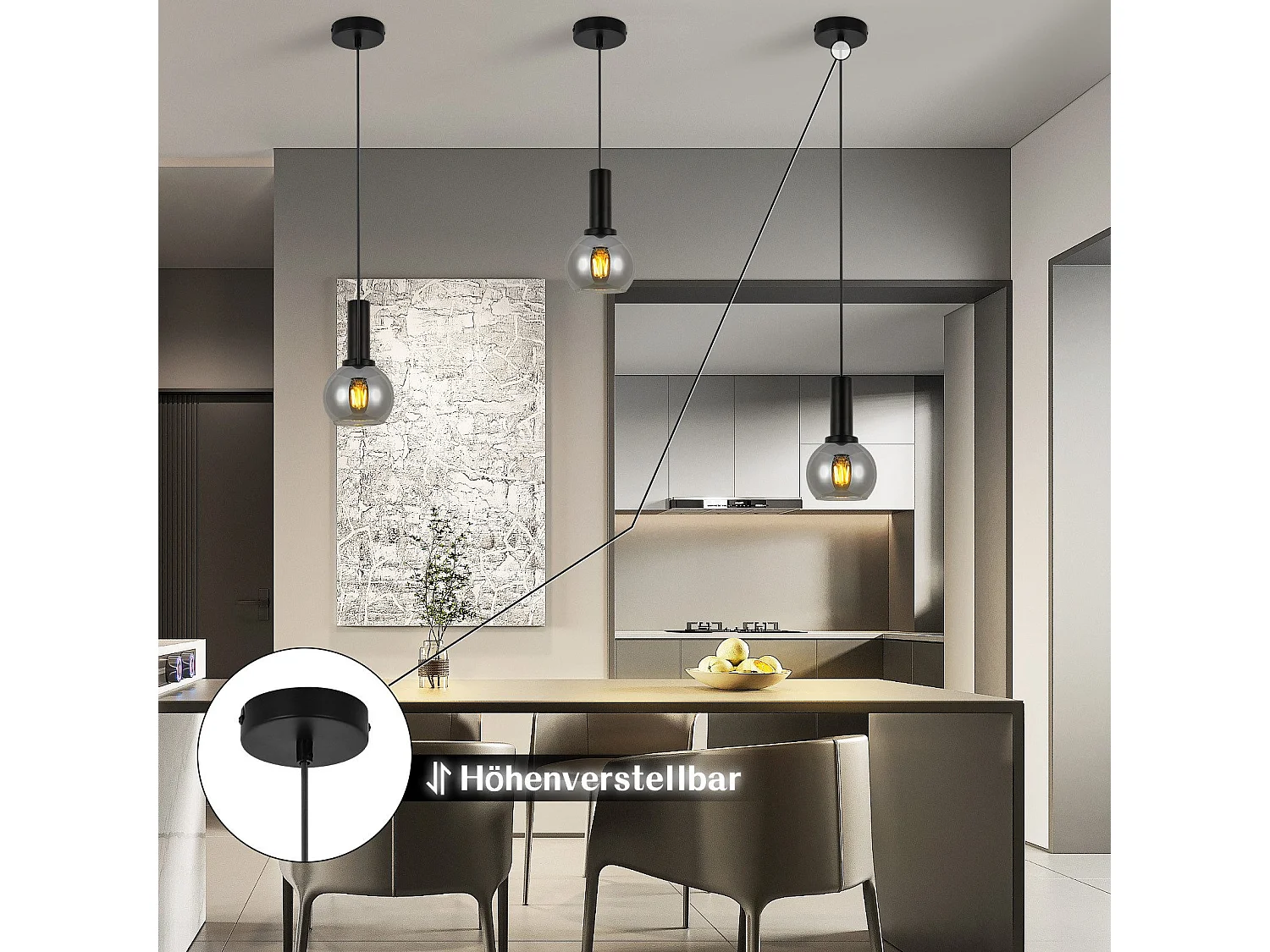 Lampe suspendue NETTLIFE vintage pour table à manger - Lampe suspendue 1 flamme en verre noir industrielle E27