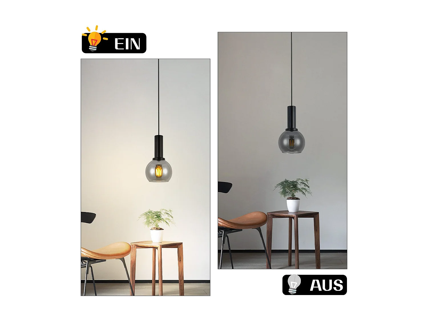 Lampe suspendue NETTLIFE vintage pour table à manger - Lampe suspendue 1 flamme en verre noir industrielle E27