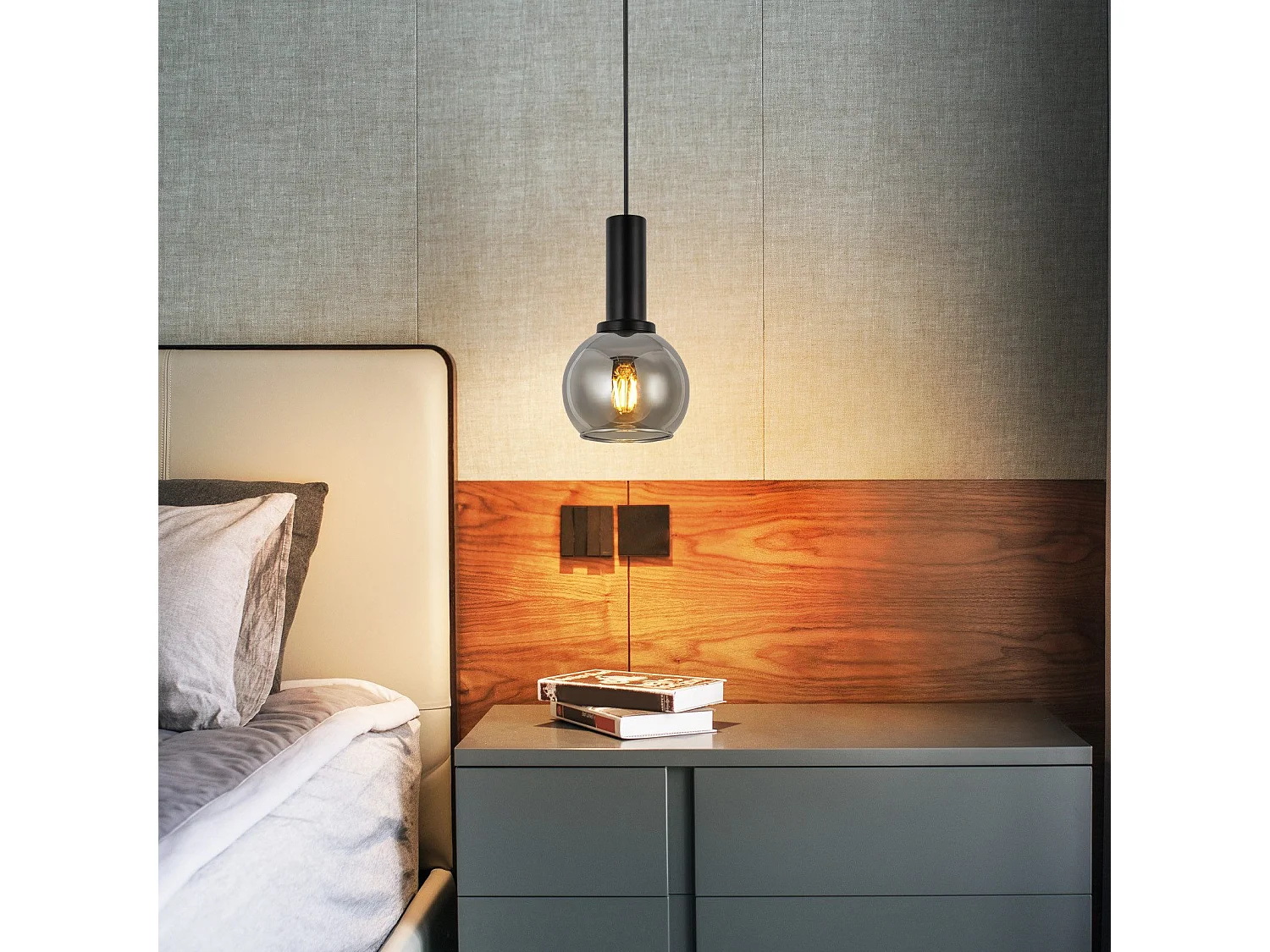 Lampe suspendue NETTLIFE vintage pour table à manger - Lampe suspendue 1 flamme en verre noir industrielle E27