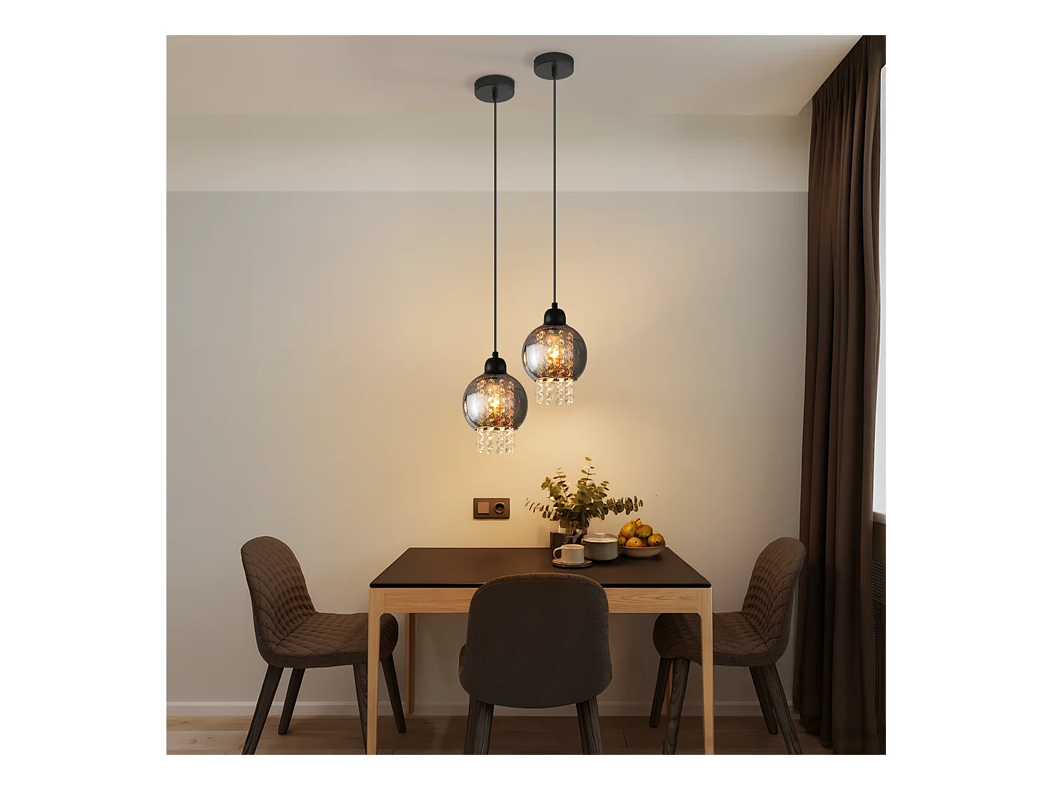 NETTLIFE Lampe Suspendue Pour Table à Manger En Cristal Noir E27 Lampe Suspendue Moderne Pour Salon