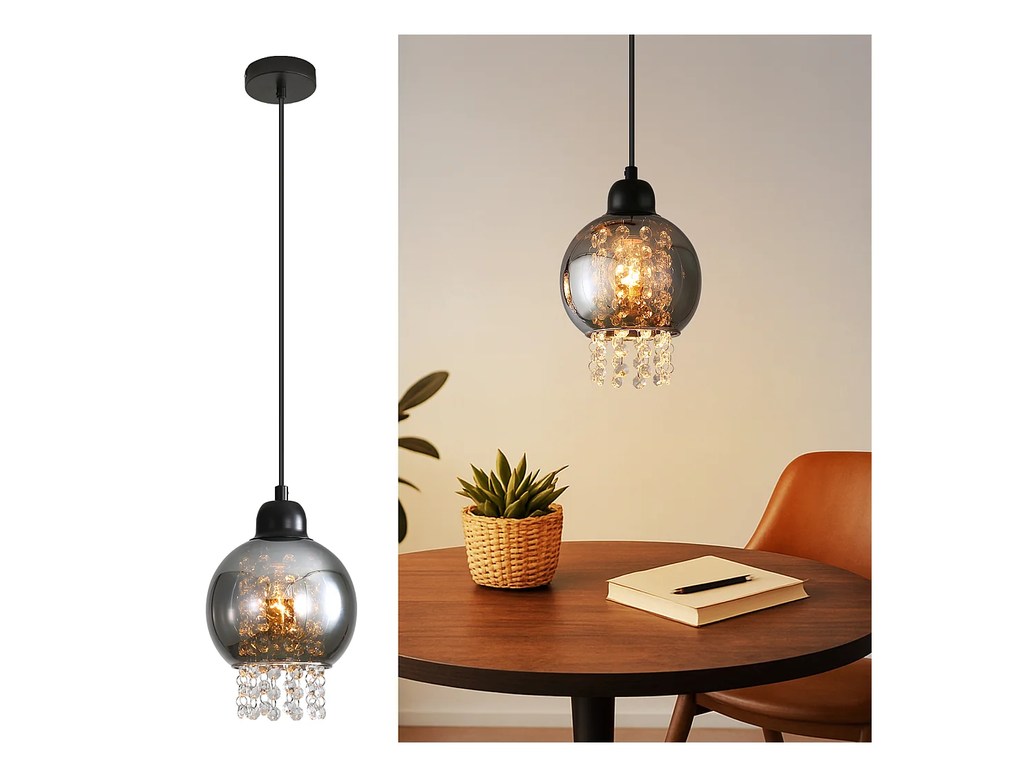 NETTLIFE Lampe Suspendue Pour Table à Manger En Cristal Noir E27 Lampe Suspendue Moderne Pour Salon