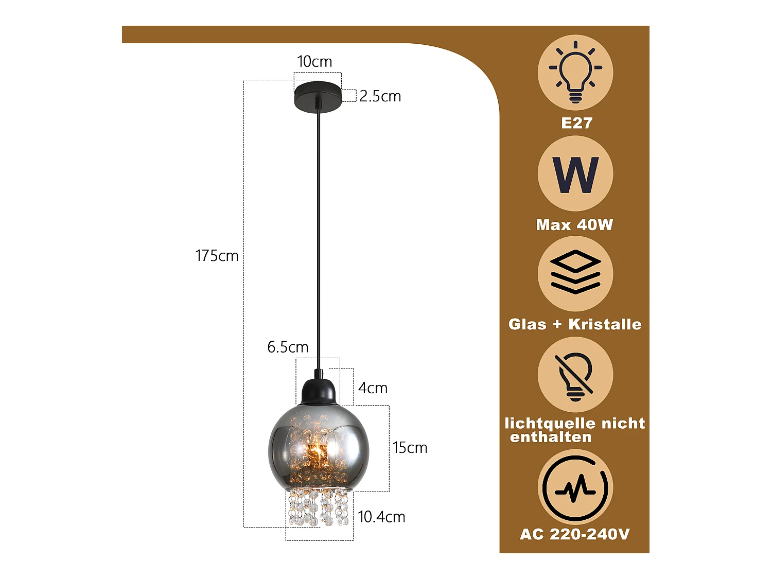 NETTLIFE Lampe Suspendue Pour Table à Manger En Cristal Noir E27 Lampe Suspendue Moderne Pour Salon