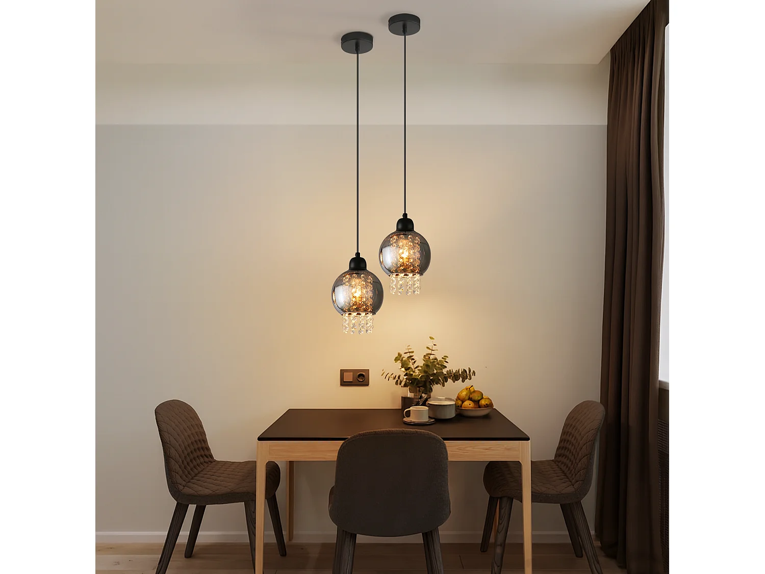 NETTLIFE Lampe Suspendue Pour Table à Manger En Cristal Noir E27 Lampe Suspendue Moderne Pour Salon