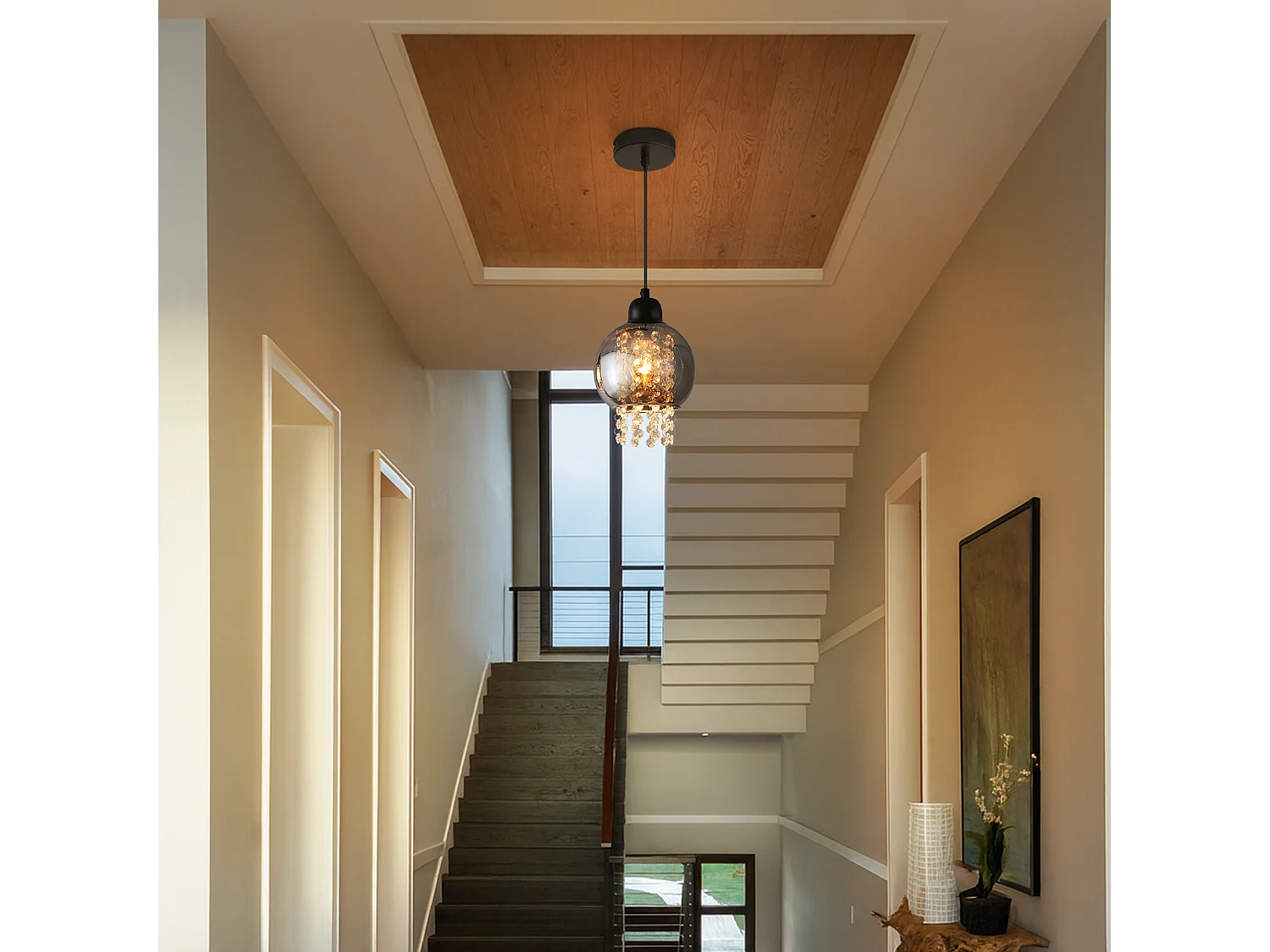 NETTLIFE Lampe Suspendue Pour Table à Manger En Cristal Noir E27 Lampe Suspendue Moderne Pour Salon