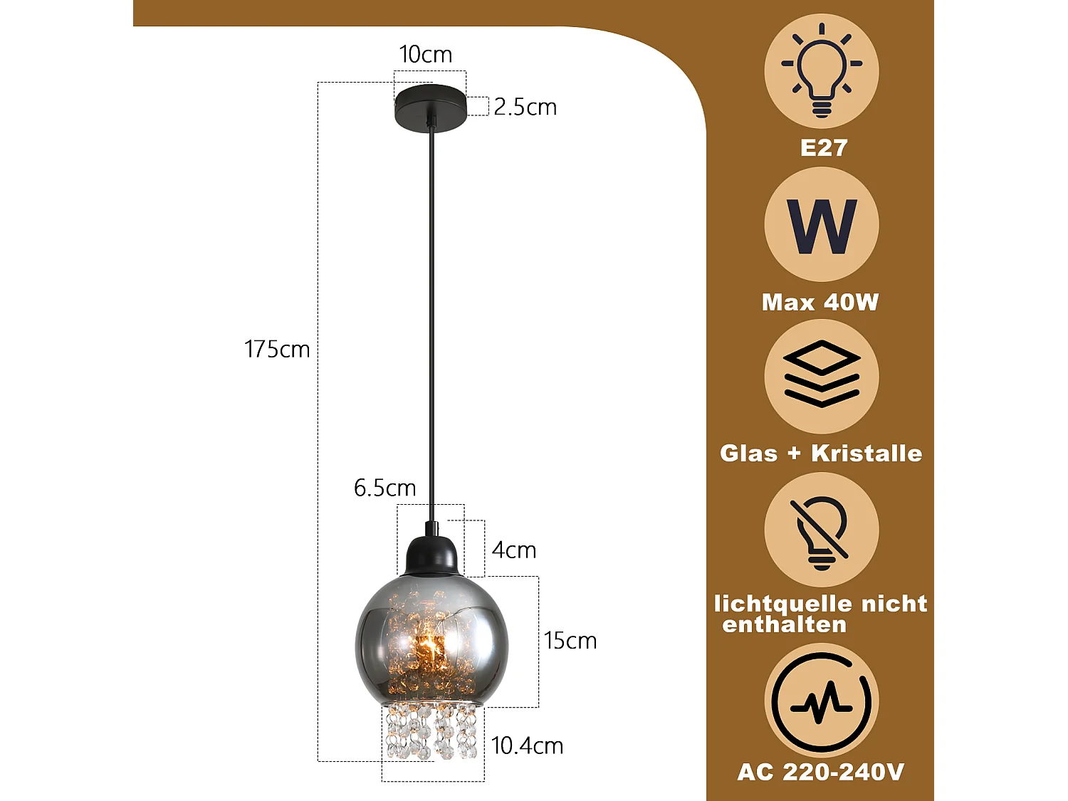 NETTLIFE Lampe Suspendue Pour Table à Manger En Cristal Noir E27 Lampe Suspendue Moderne Pour Salon