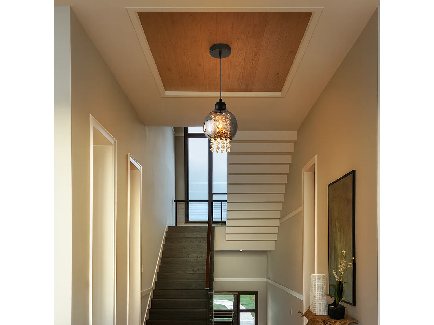 NETTLIFE Lampe Suspendue Pour Table à Manger En Cristal Noir E27 Lampe Suspendue Moderne Pour Salon