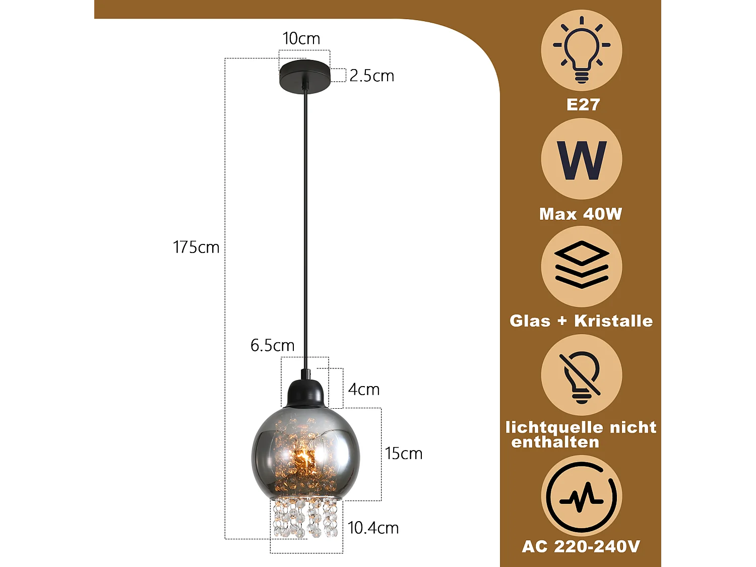 NETTLIFE Lampe Suspendue Pour Table à Manger En Cristal Noir E27 Lampe Suspendue Moderne Pour Salon