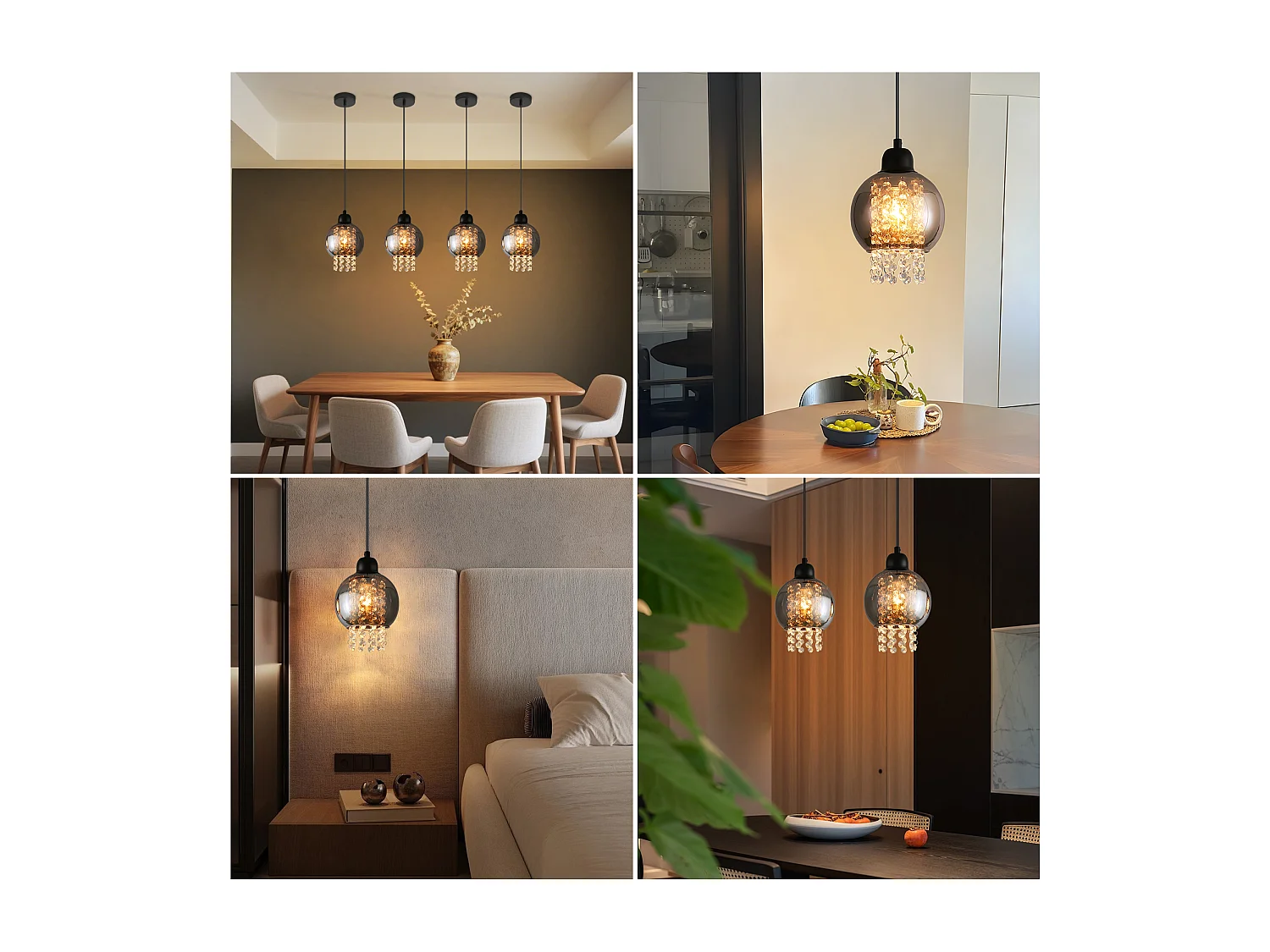 NETTLIFE Lampe Suspendue Pour Table à Manger En Cristal Noir E27 Lampe Suspendue Moderne Pour Salon