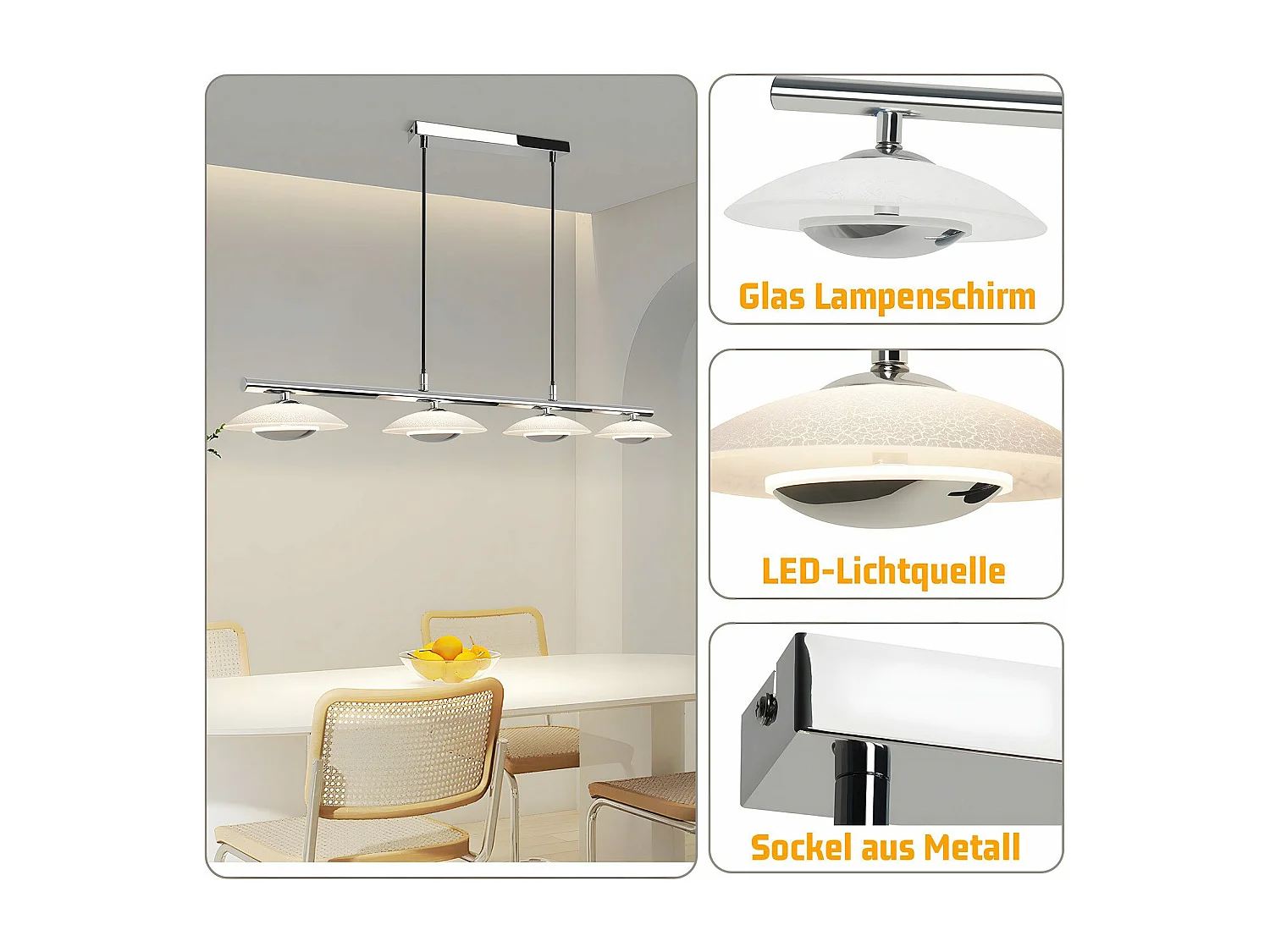 NETTLIFE lampa wisząca LED stół jadalny nowoczesny design lampa wisząca do jadalni salon 4 płomienie 3000K