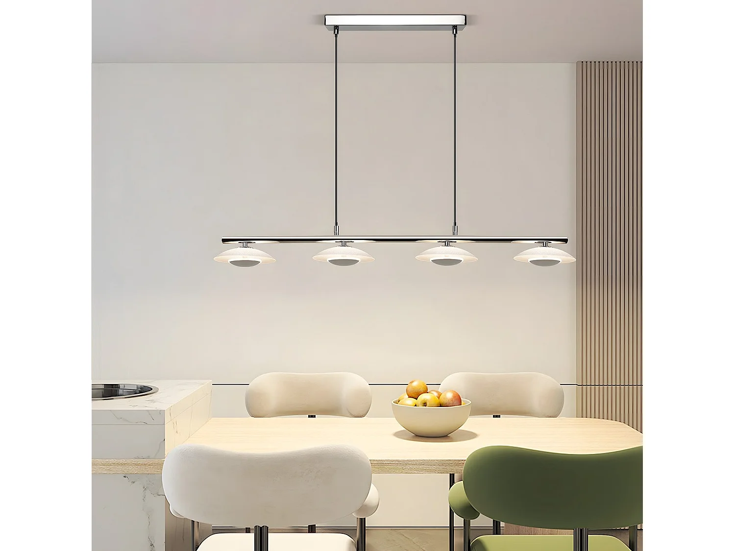 NETTLIFE LED Hanglamp - chroomglas - 24W eetkamerlamp - moderne hanglamp - 4 lichts - 3000K warm wit - metaal - voor woonkamer | slaapkamer | keuken