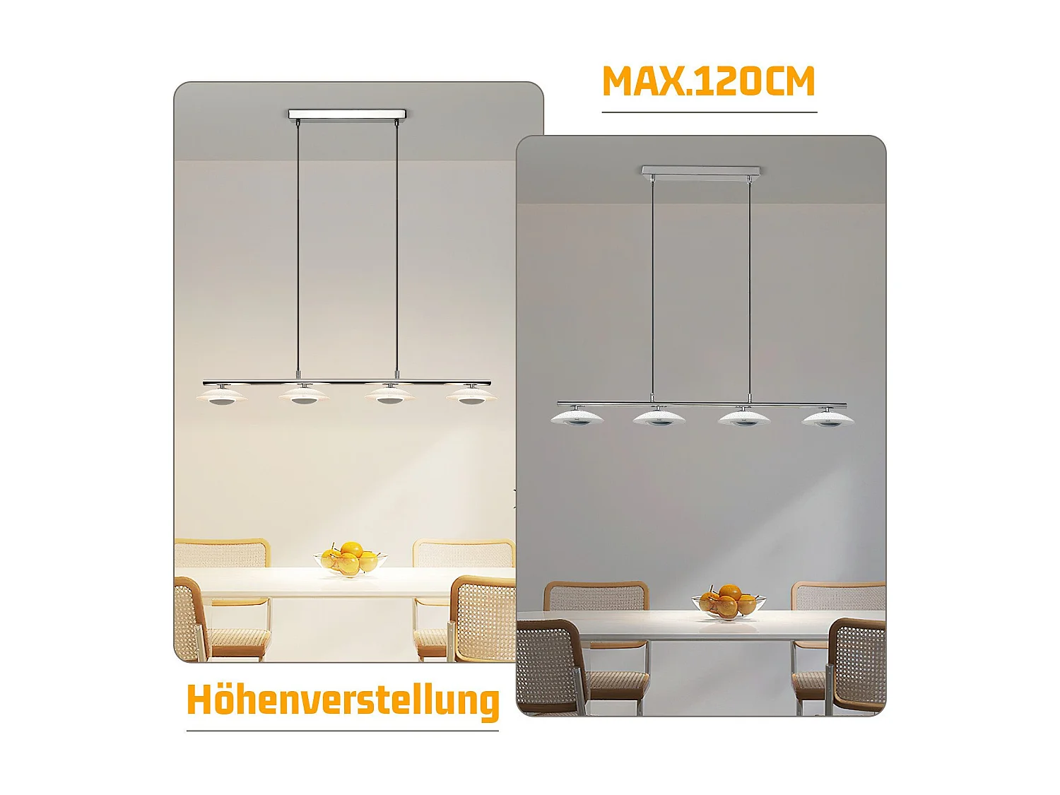 NETTLIFE LED Hanglamp - chroomglas - 24W eetkamerlamp - moderne hanglamp - 4 lichts - 3000K warm wit - metaal - voor woonkamer | slaapkamer | keuken