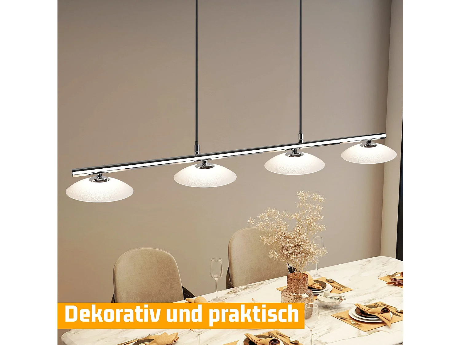NETTLIFE LED Hanglamp - chroomglas - 24W eetkamerlamp - moderne hanglamp - 4 lichts - 3000K warm wit - metaal - voor woonkamer | slaapkamer | keuken