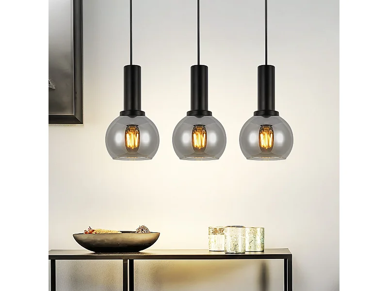 NETTLIFE Vintage 3-płomienna lampa wisząca szkło E27 lampa do jadalni regulowana wysokość industrialna