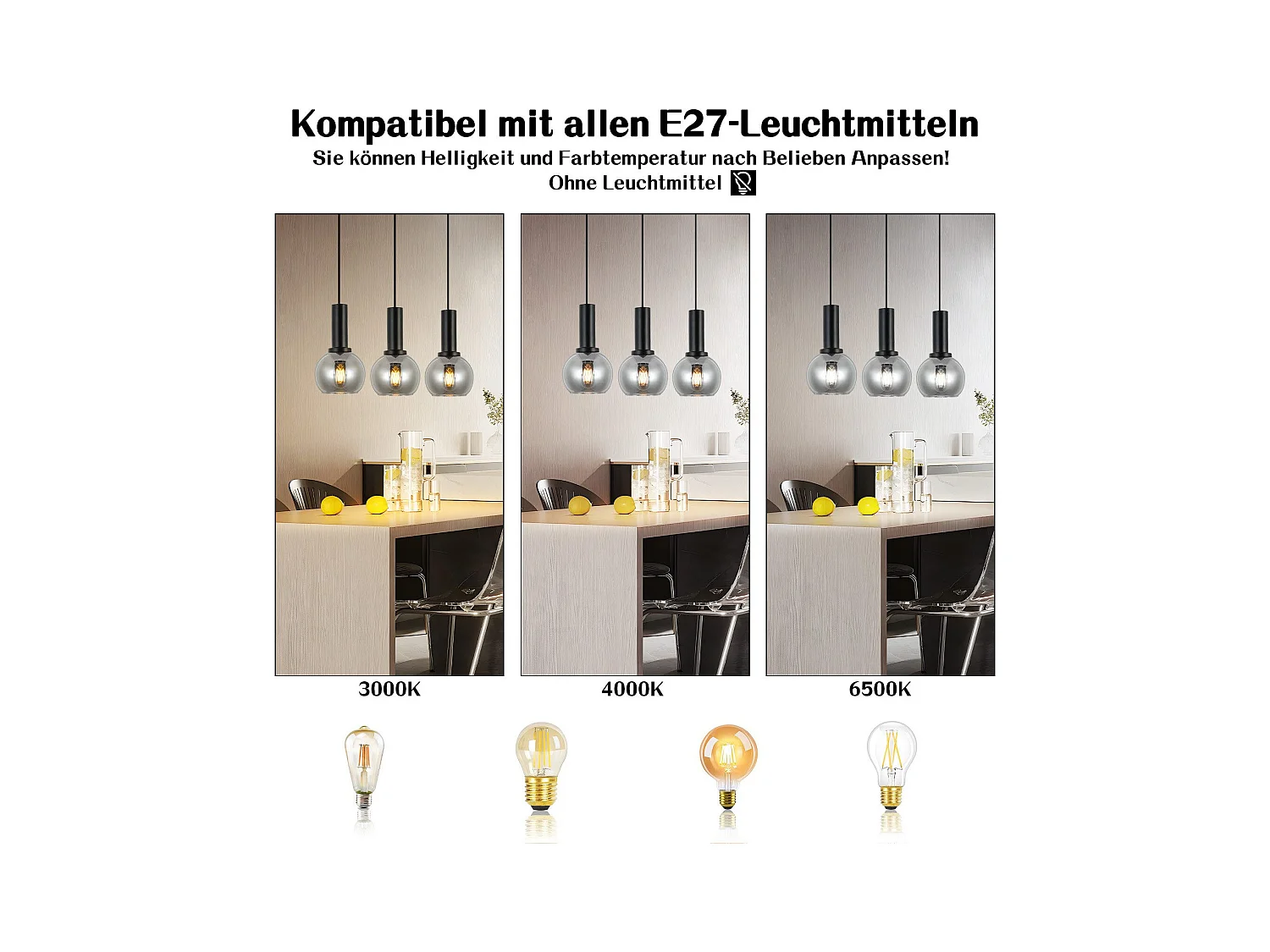 Suspension NETTLIFE vintage 3 flammes lampe suspendue verre E27 à manger lampe réglable en hauteur industrielle