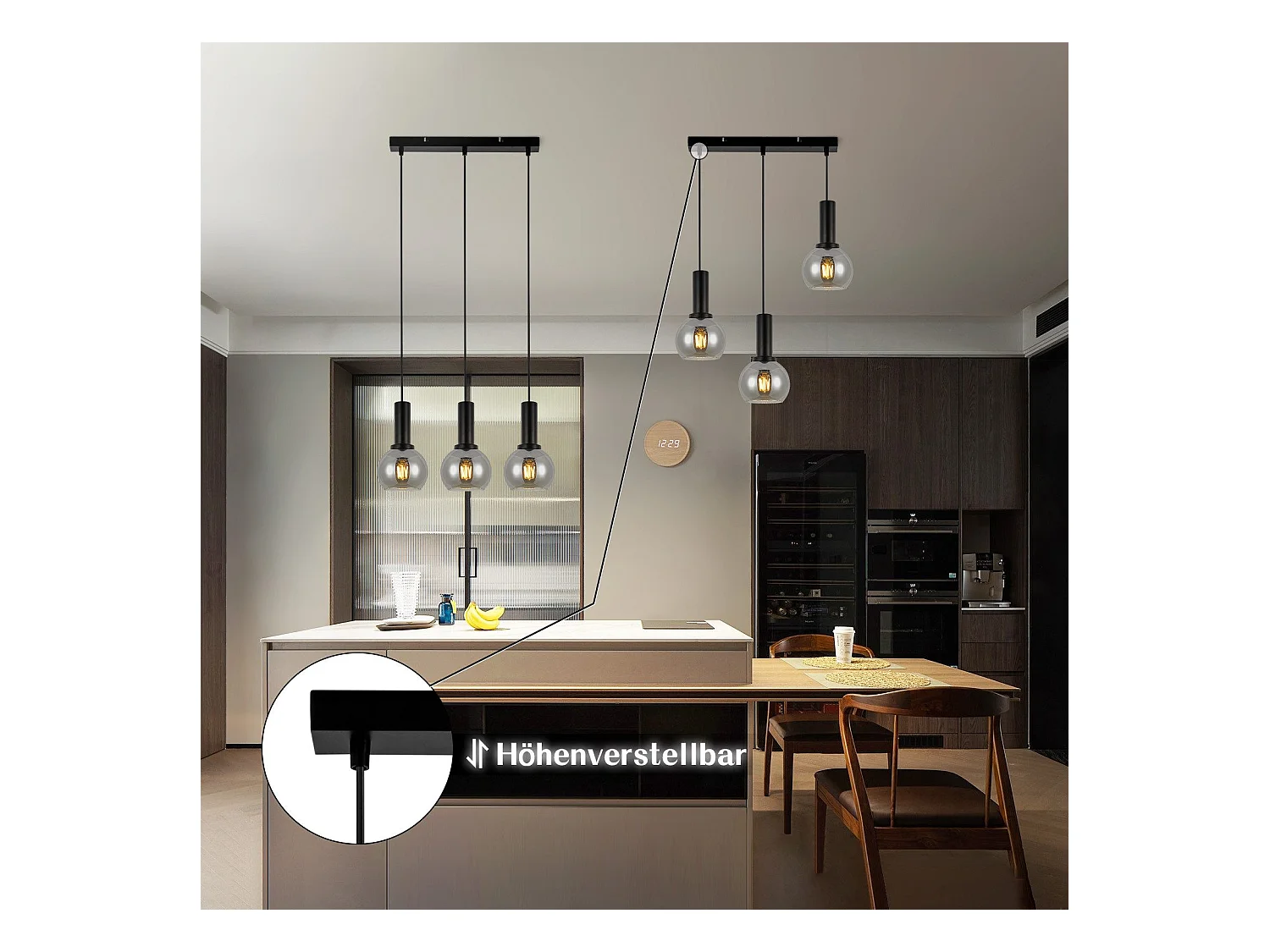 Suspension NETTLIFE vintage 3 flammes lampe suspendue verre E27 à manger lampe réglable en hauteur industrielle