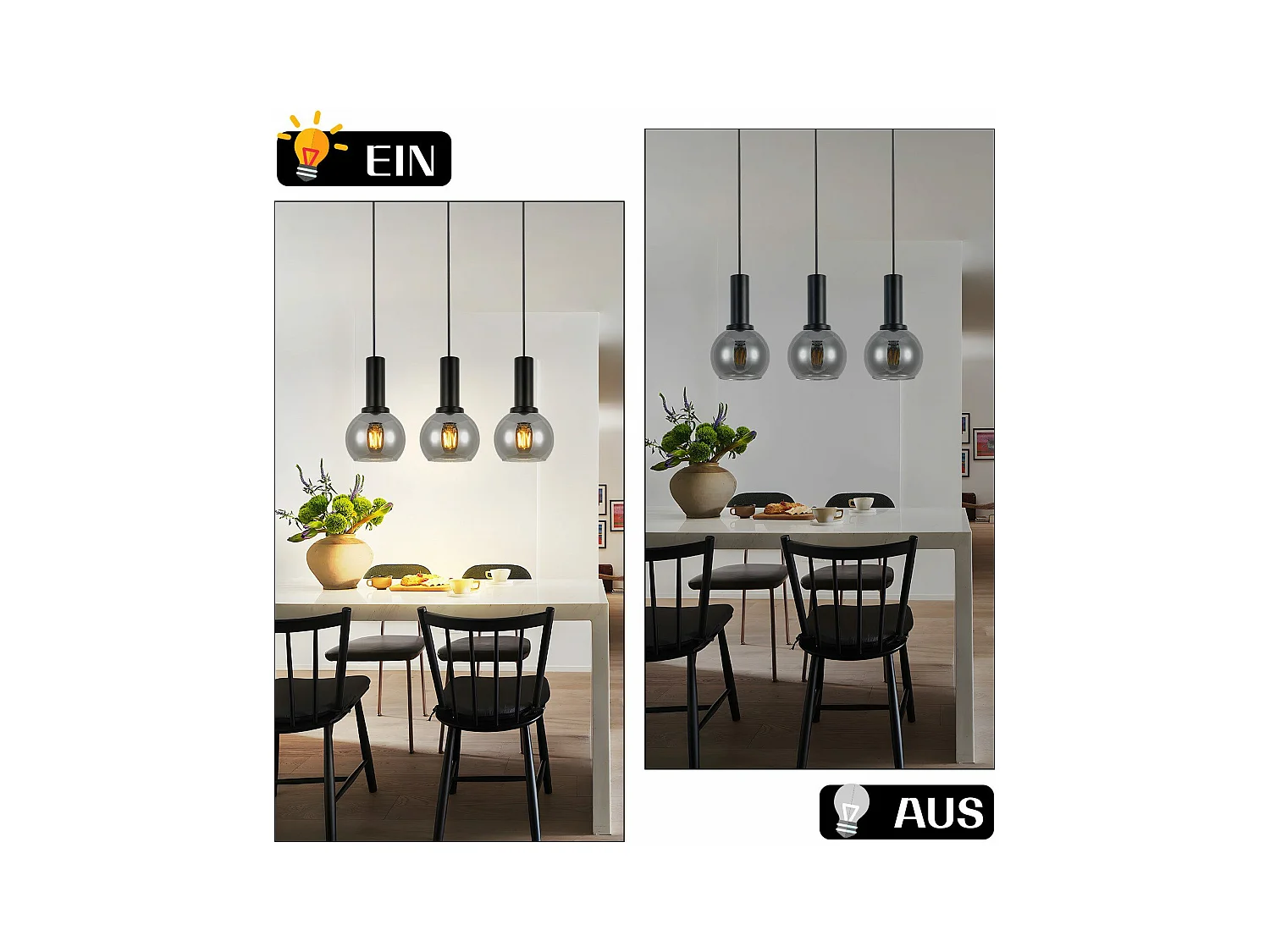 Suspension NETTLIFE vintage 3 flammes lampe suspendue verre E27 à manger lampe réglable en hauteur industrielle