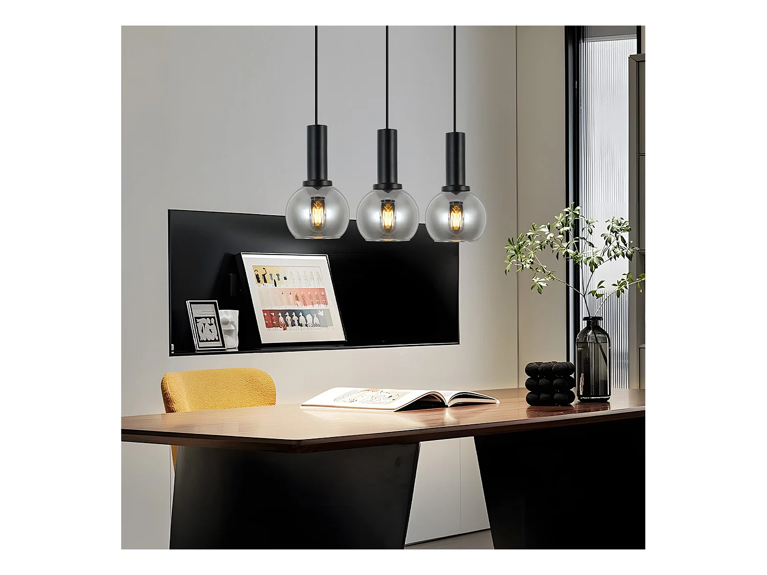 Suspension NETTLIFE vintage 3 flammes lampe suspendue verre E27 à manger lampe réglable en hauteur industrielle