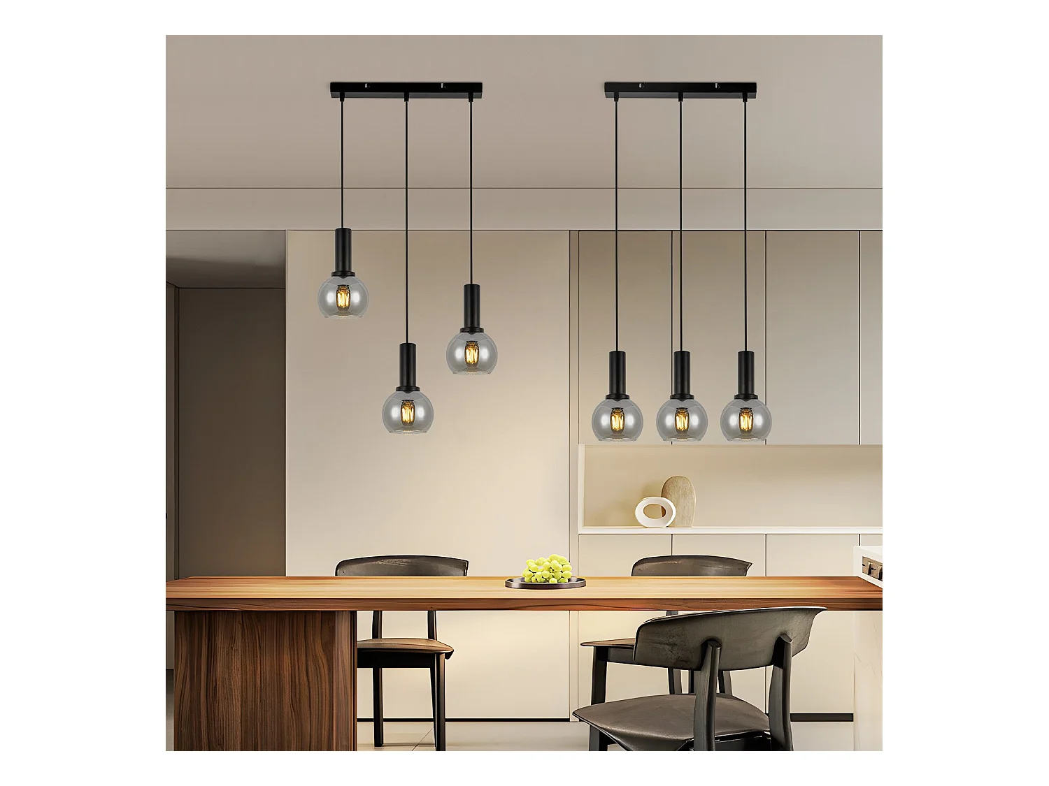 Suspension NETTLIFE vintage 3 flammes lampe suspendue verre E27 à manger lampe réglable en hauteur industrielle