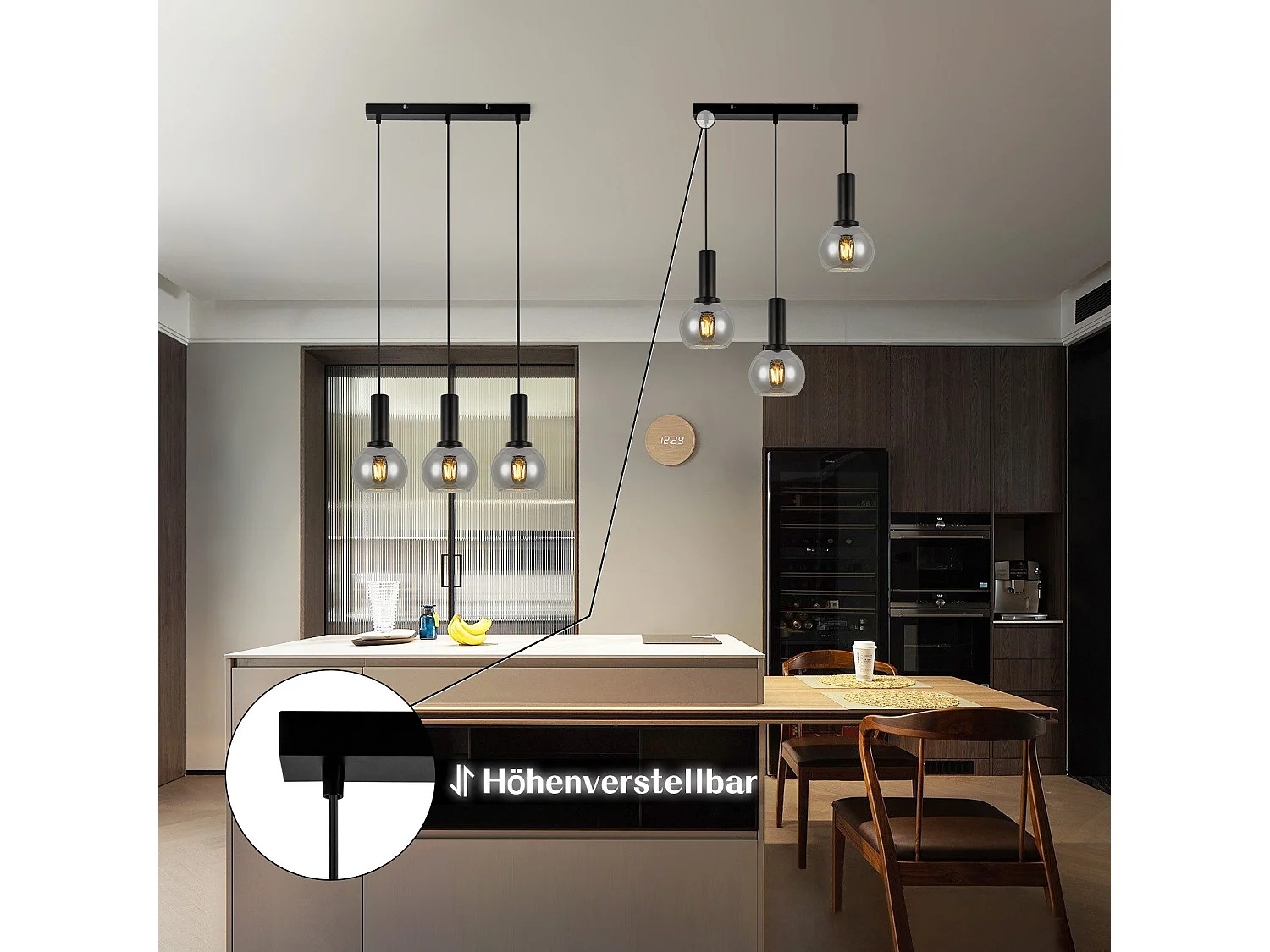 Suspension NETTLIFE vintage 3 flammes lampe suspendue verre E27 à manger lampe réglable en hauteur industrielle