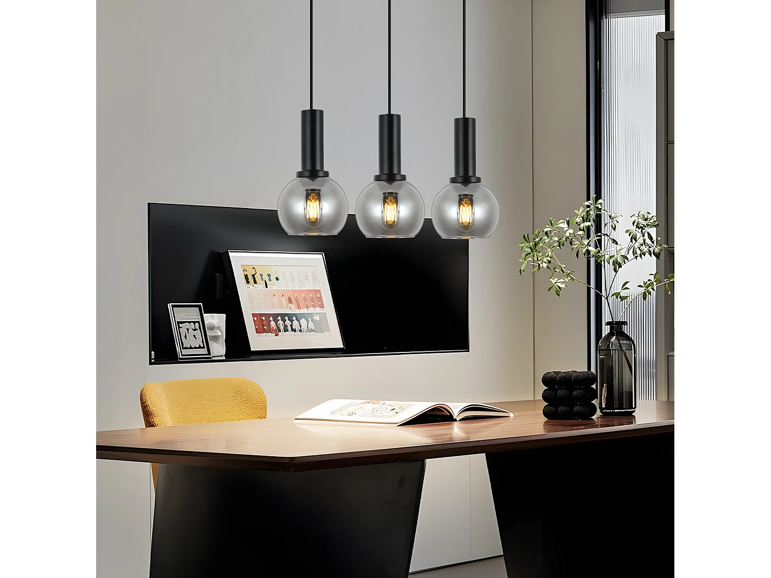 Suspension NETTLIFE vintage 3 flammes lampe suspendue verre E27 à manger lampe réglable en hauteur industrielle