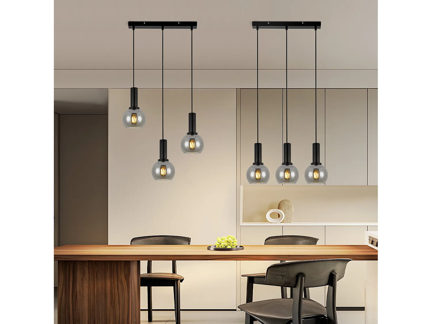 Suspension NETTLIFE vintage 3 flammes lampe suspendue verre E27 à manger lampe réglable en hauteur industrielle