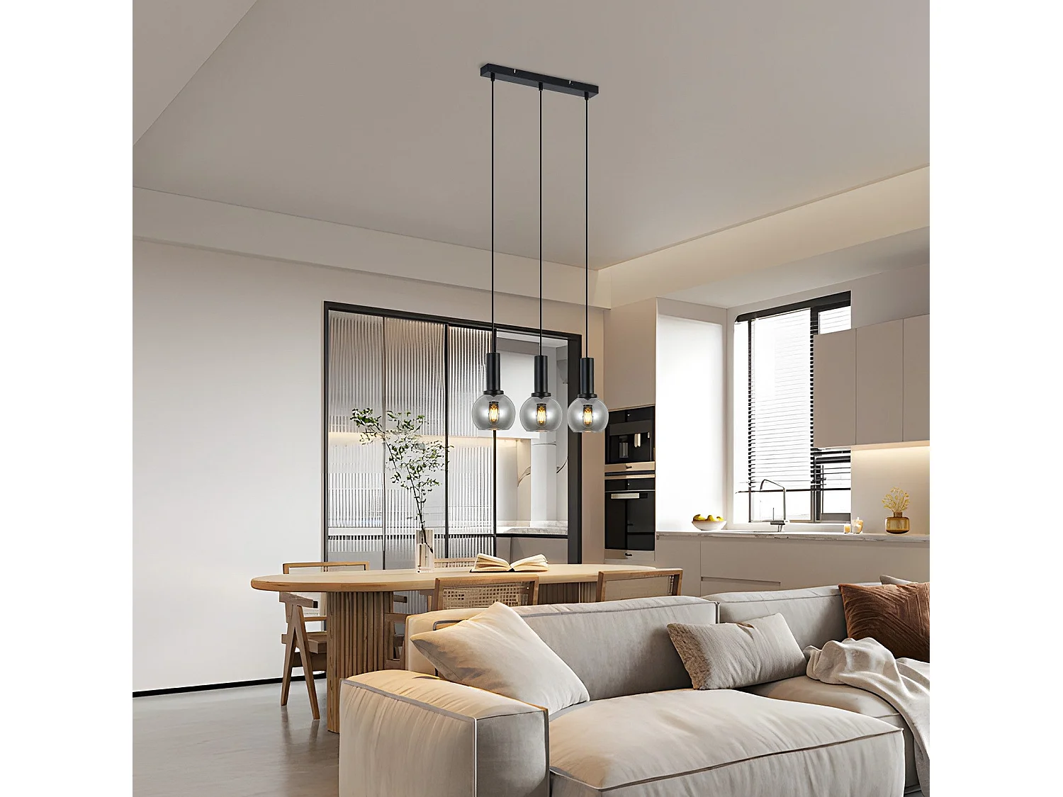 Suspension NETTLIFE vintage 3 flammes lampe suspendue verre E27 à manger lampe réglable en hauteur industrielle