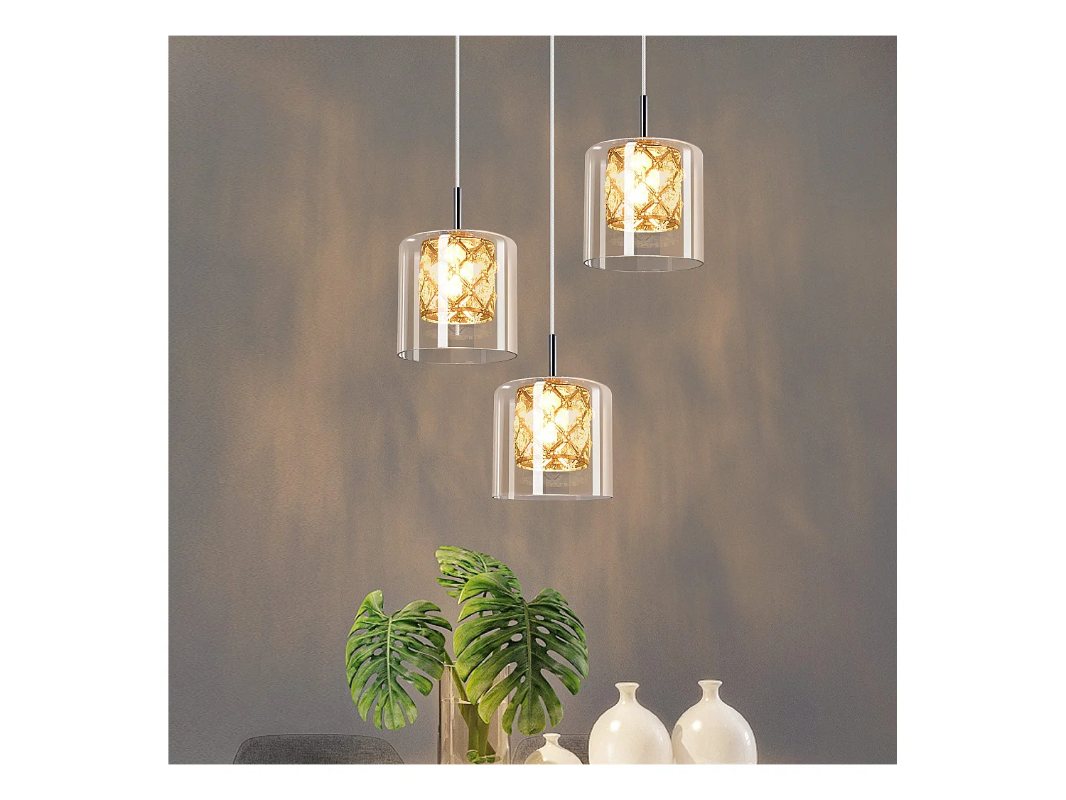 NETTLIFE Lampe Suspendue Pour Salle à Manger En Verre G9 Cristal Moderne à Hauteur Réglable