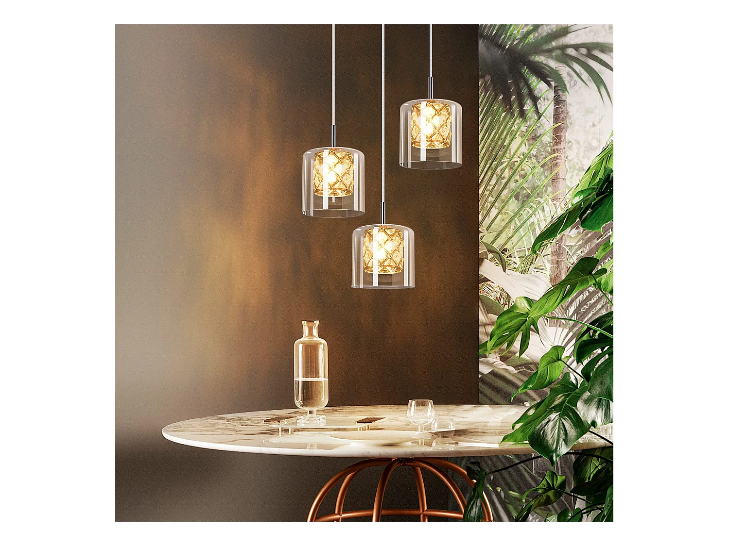 NETTLIFE Lampe Suspendue Pour Salle à Manger En Verre G9 Cristal Moderne à Hauteur Réglable