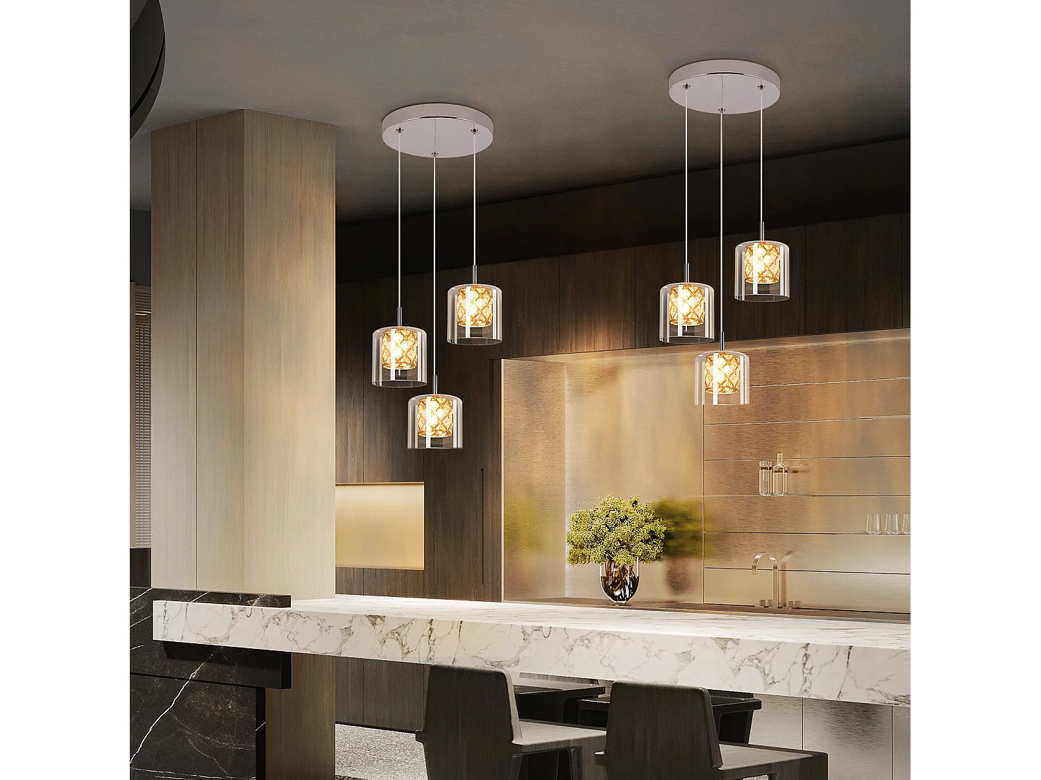 NETTLIFE Lampe Suspendue Pour Salle à Manger En Verre G9 Cristal Moderne à Hauteur Réglable