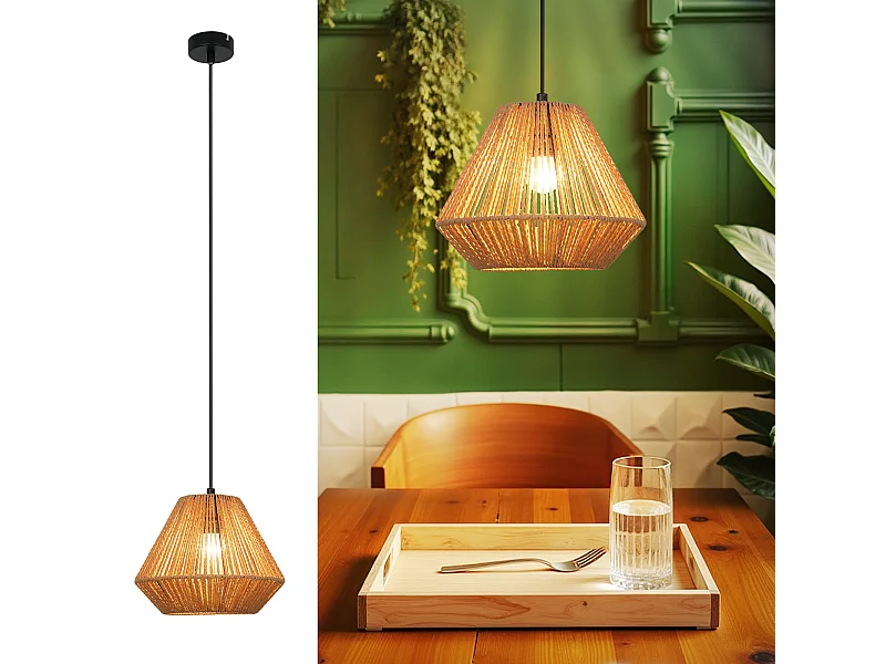 NETTLIFE Vintage Esstisch Pendelleuchte 1 flammig Hanfseil Laterne Design E27 Esszimmerlampe