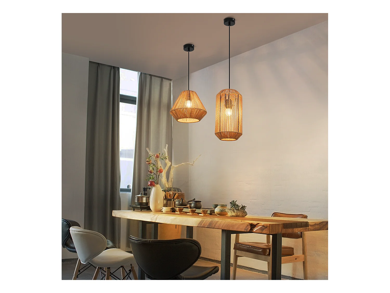 NETTLIFE Vintage Esstisch Pendelleuchte 1 flammig Hanfseil Laterne Design E27 Esszimmerlampe